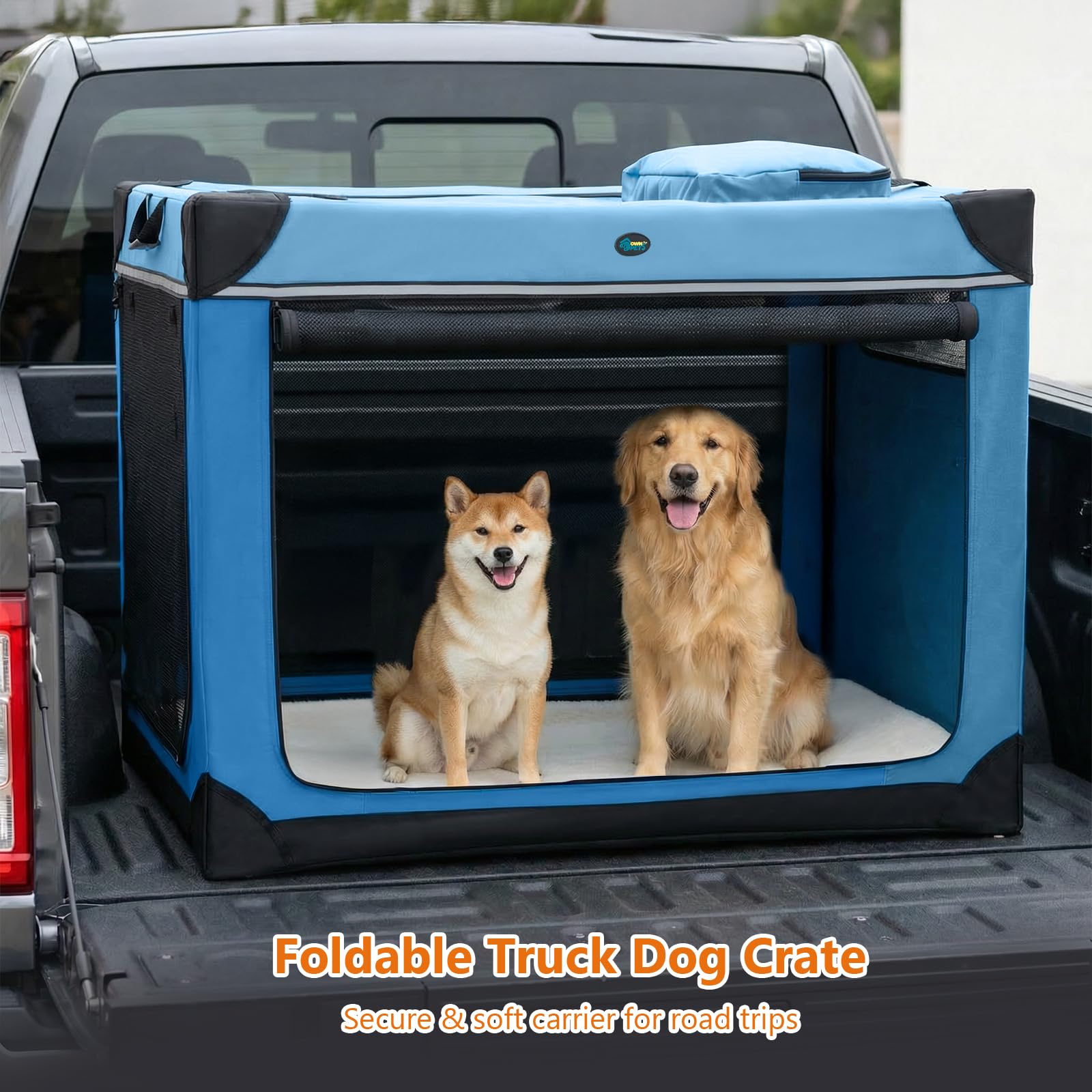 Ownpets Cage de transport pliable pour chien 4 portes avec tapis, taille XL
