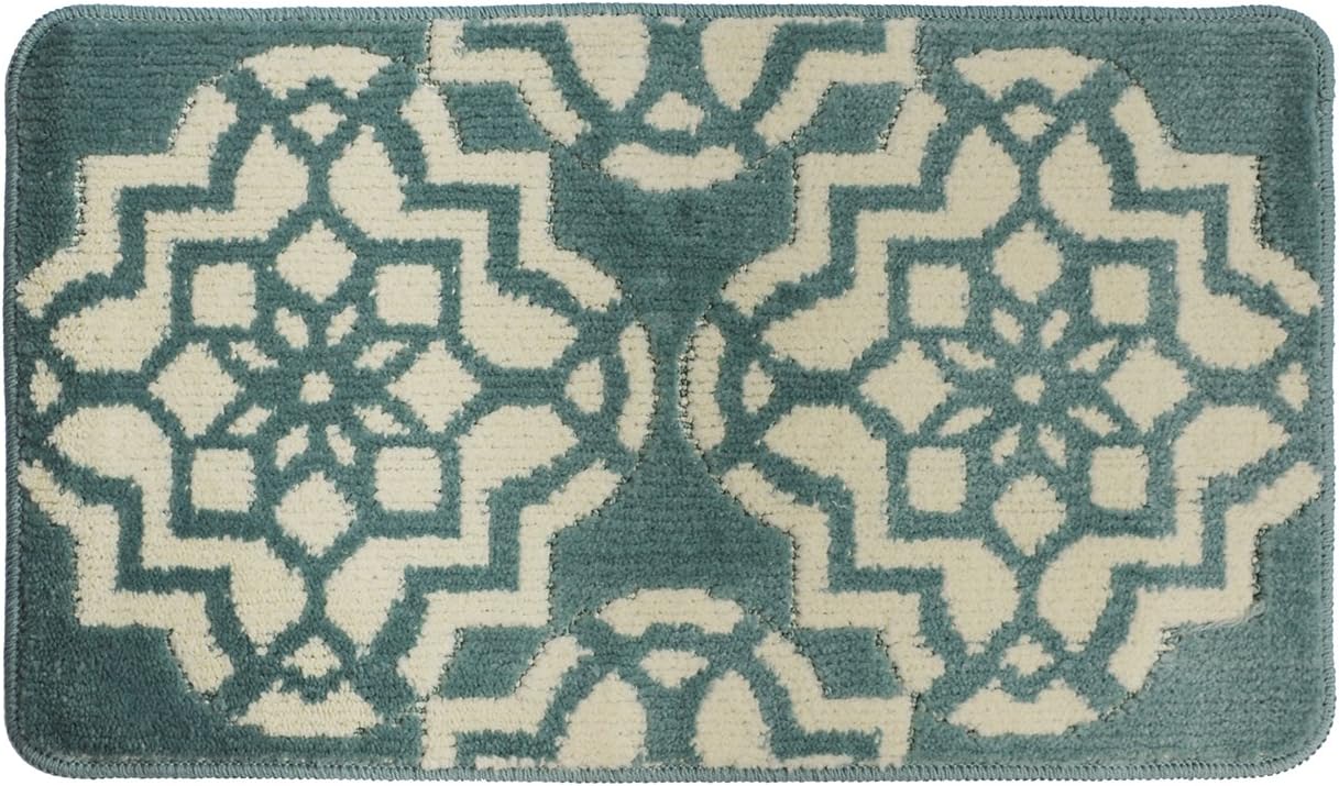 WAROOM Home Bathroom Mats Set 2 Piece, Extra Soft Latex Backing Non Slip Bathroom Rug Mat Adds Safety and Comfort to Any Bathroom (Light Blue/Cream)