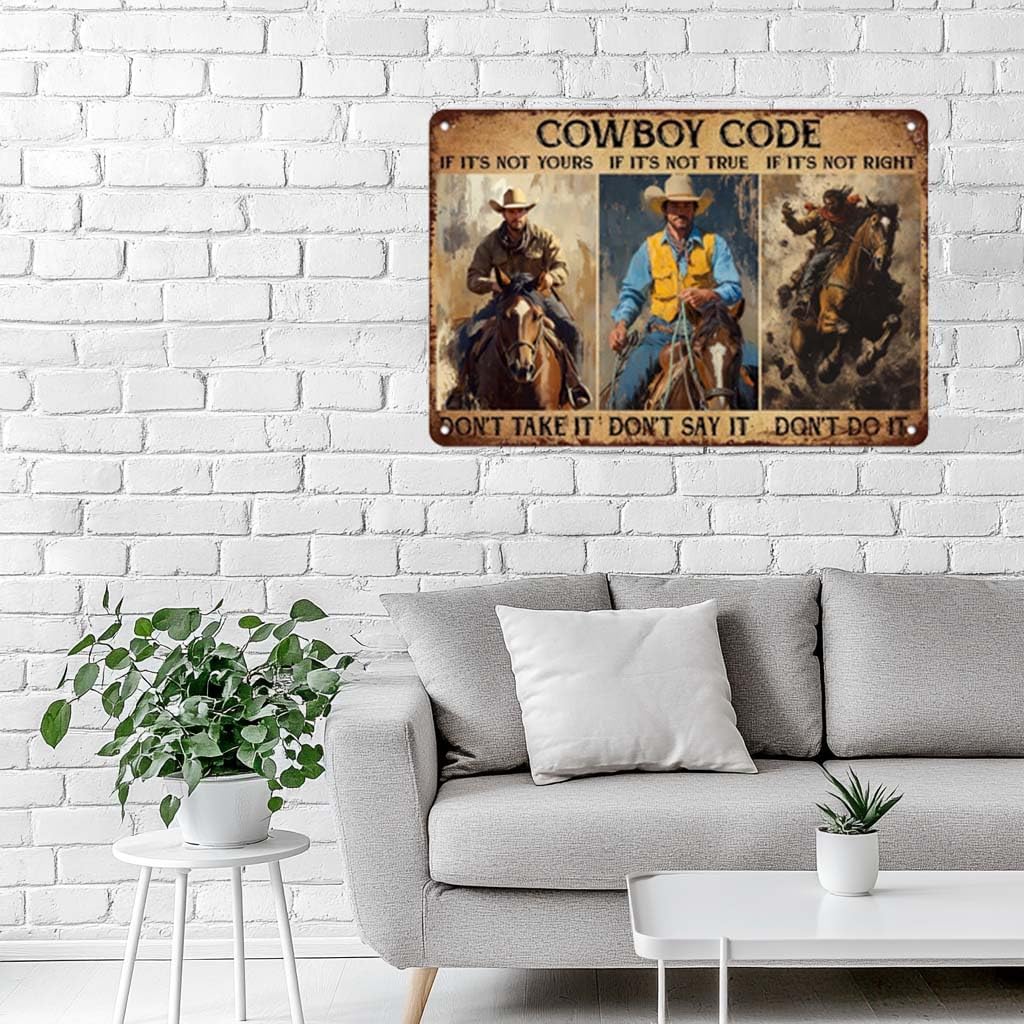 CCPARTON Vintage Metal Sign Cowboy Code Metal Tin Sign For Home Outdoor Indoor Office Bar Yard Decor 8x12 Inch image 4