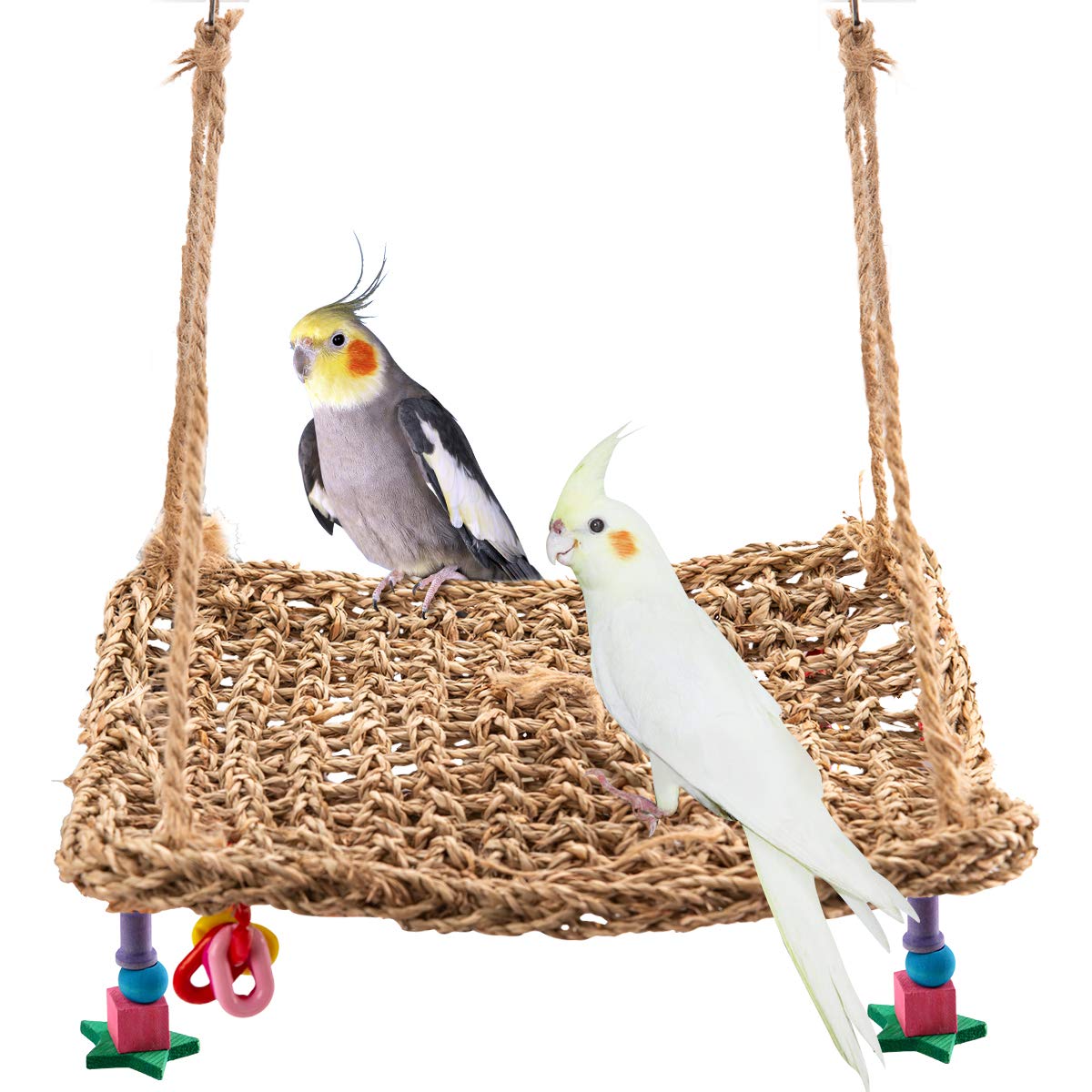 Bird-Foraging-Toy-Perch Net - Woven Seagrass Mat Hammock Bird Toy, Hanging Hook Wall Bird Toys for Cockatoo,Cockatiels-Conure-Budgie-Parakeet-Lovebird-Parrotlets, Jenday (M3)
