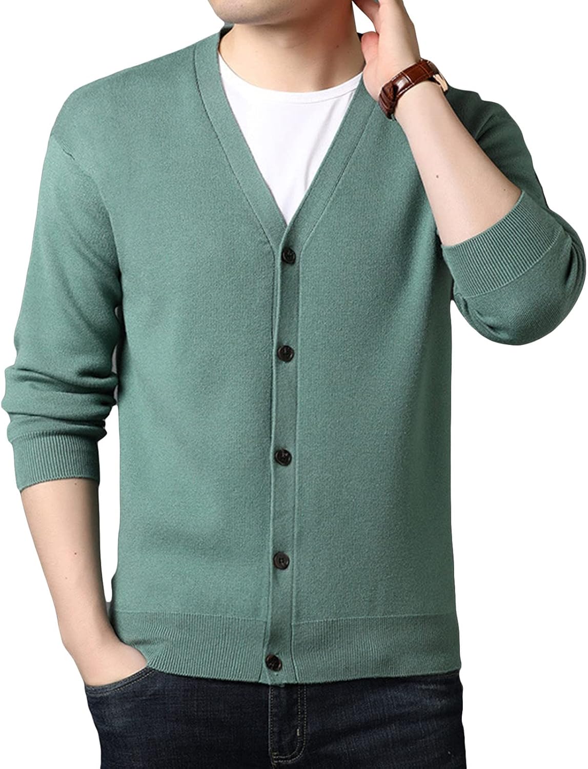 Men's Vintage Cardigan Sweaters With Button Lightweight Casual V Neck Sweaters Slim Fit Long Sleeve Knitted Pocket