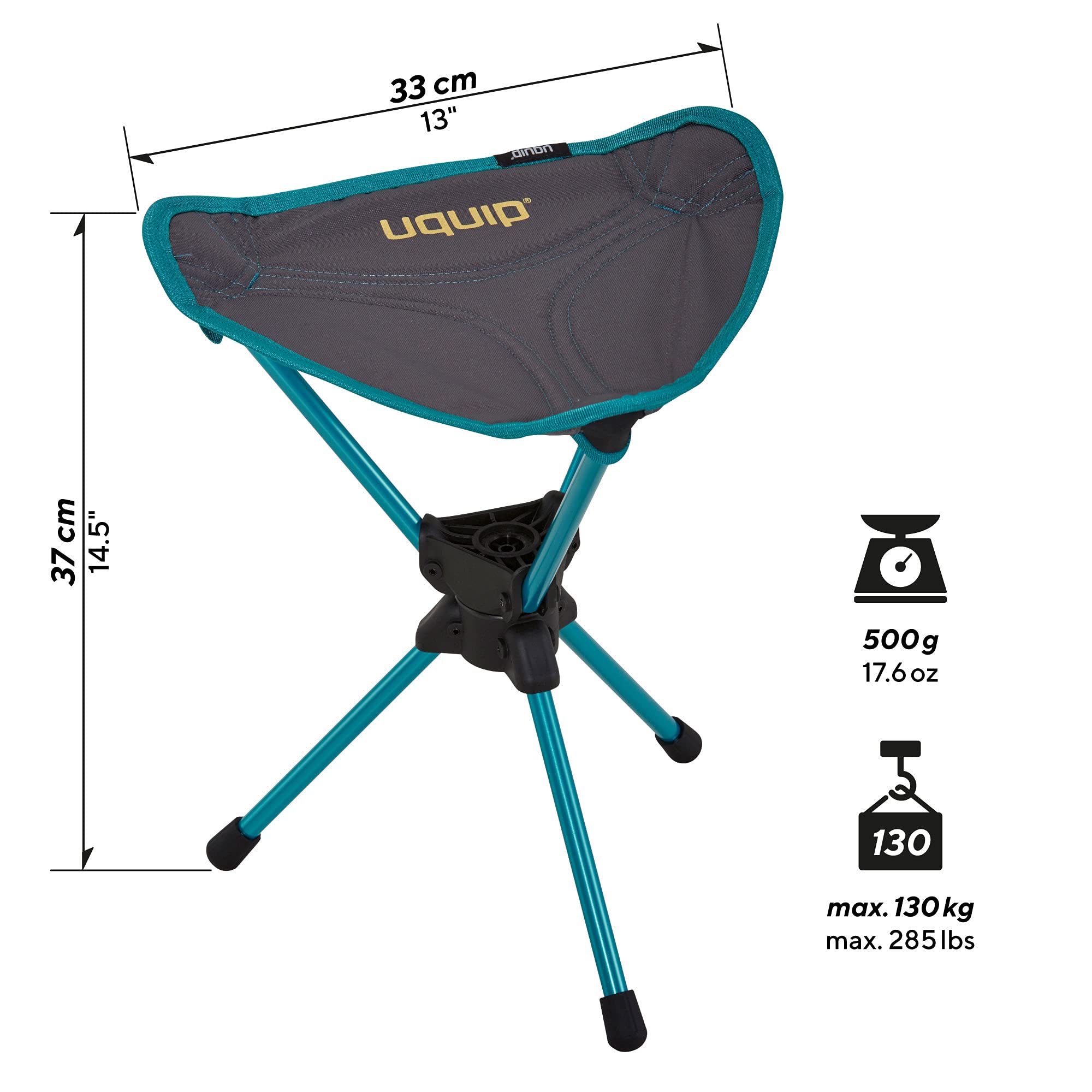 Uquip Tabouret trépied ThreeSixty Mini I Tabouret de Camping Pliant jusqu'à 130 kg I avec Articulation rotative à 360° I pour Le Camping, la randonnée, Le vélo et Les Voyages