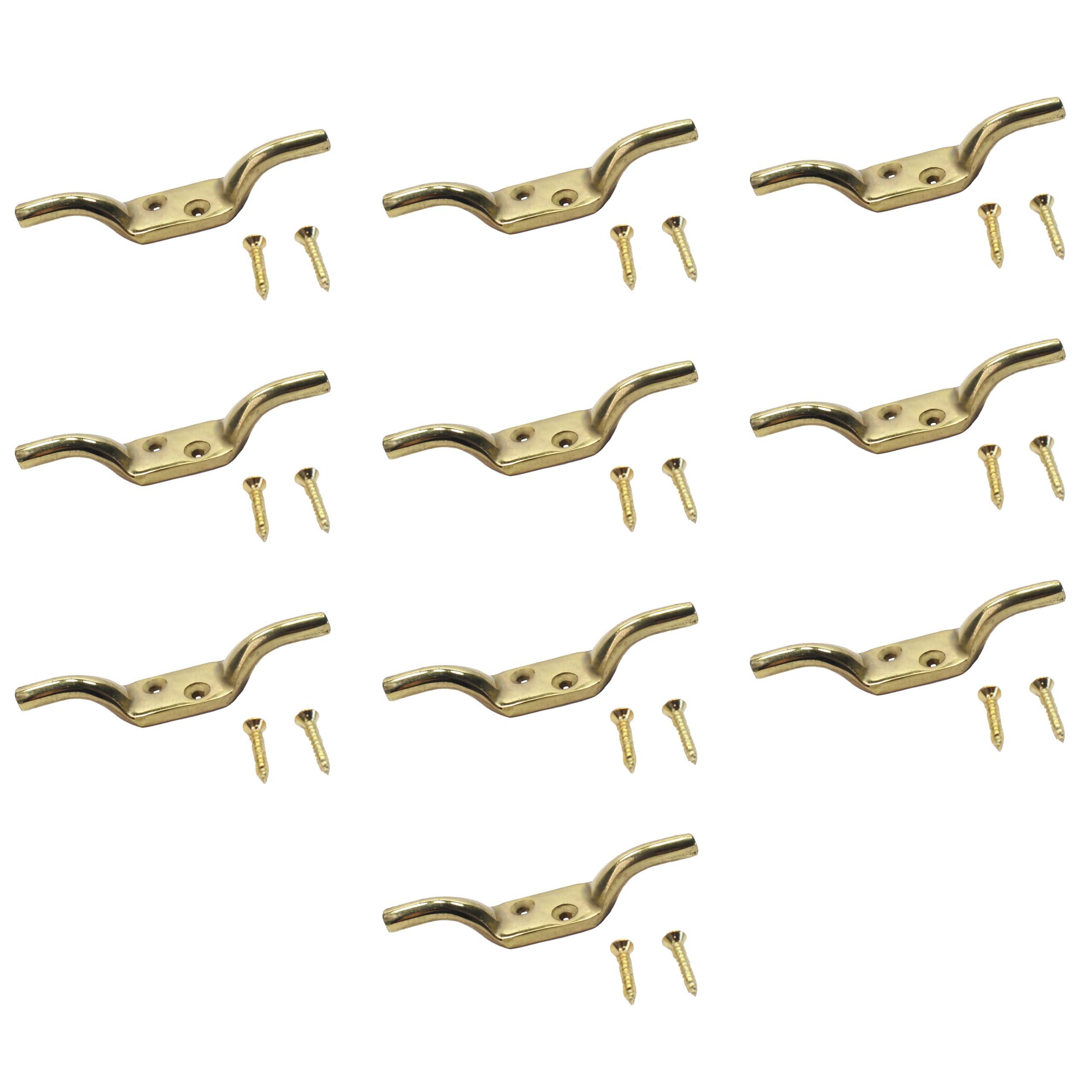 SUL 100mm Heavy Duty Brass Plated Rope Cord Cleat Hooks with Screws (4 Inch). Ideal for Flagpole, Trailer Rope, Tiebacks, Roman Blind Cord, Washing Lines