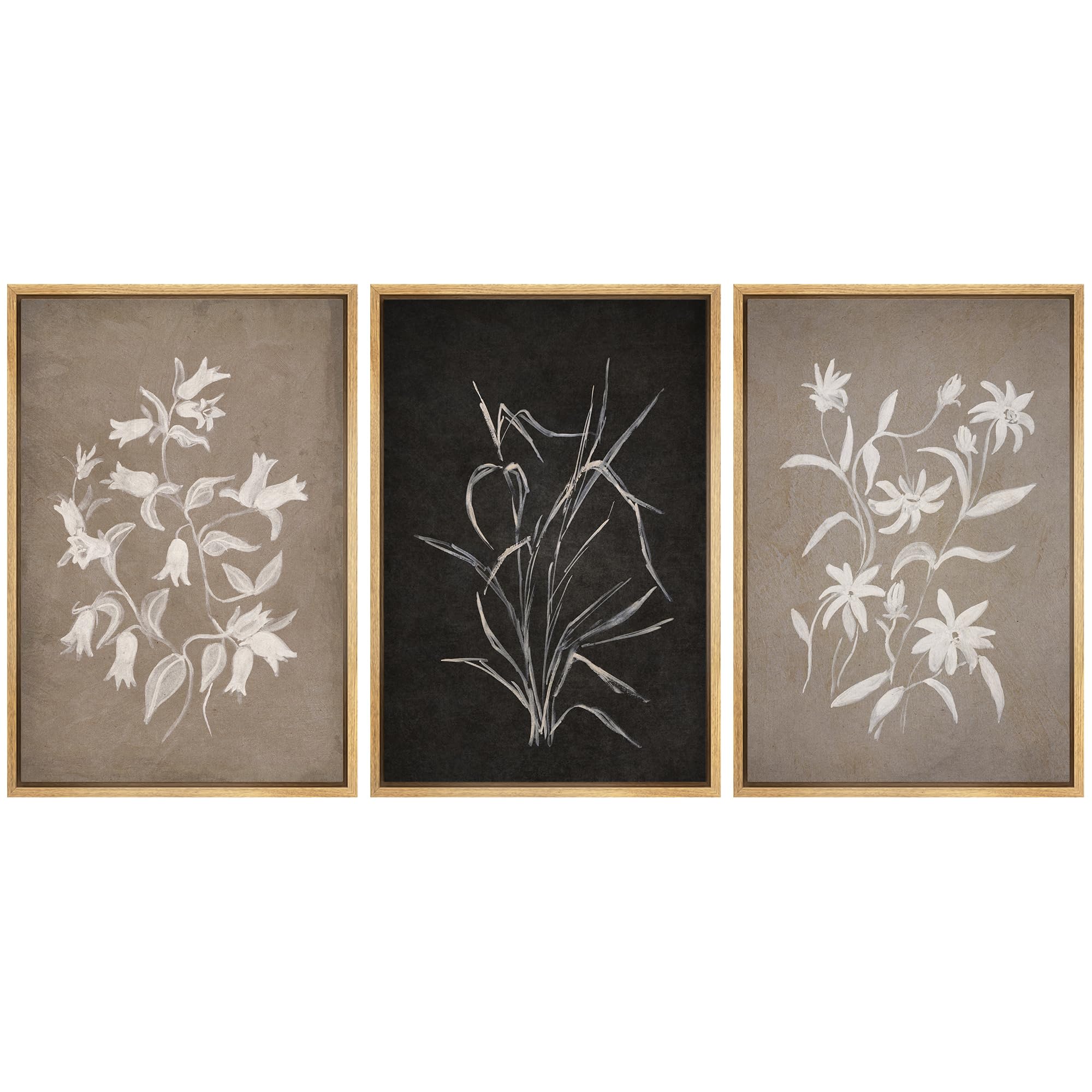 MUDECOR Framed Wall Art Print Set Modern Monochrome Flower Illustrations Modern Art Boho Decorative Chic for Living Room, Bedroom, Office - 24"x36"x3