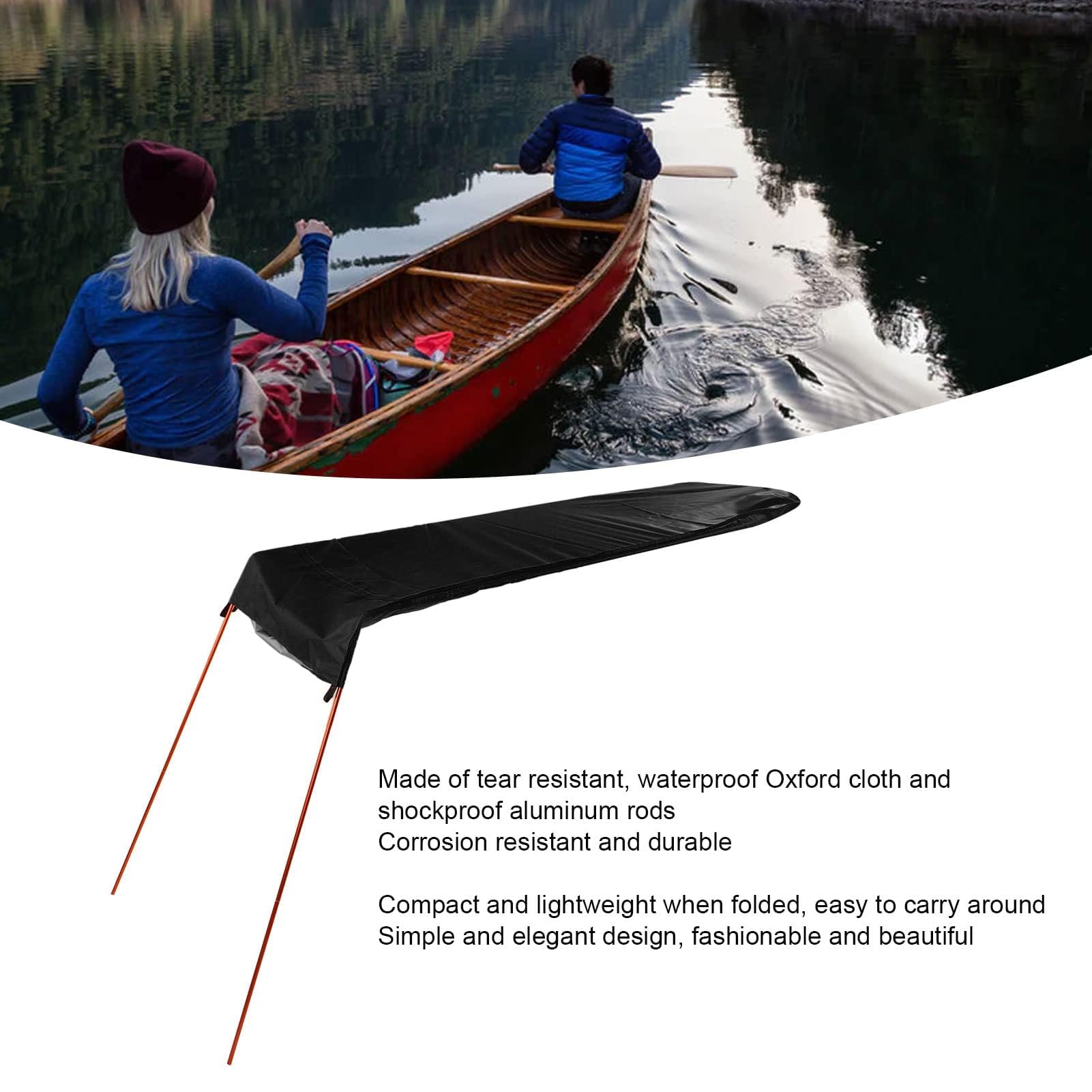 Sonnensegel für Kajak, Boot, Kanu, Ripstop, Wasserdichtes Oxford-Gewebe, Faltbar, Geeignet für Angeln, Outdoor-Aktivitäten, 139 X 63 cm (Black)