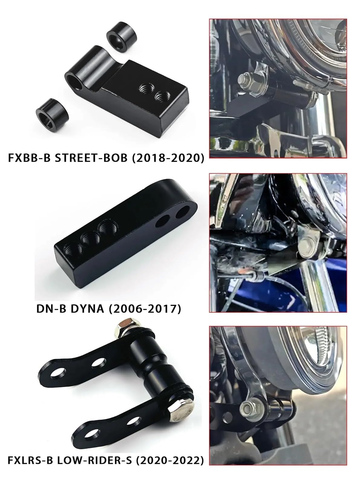 uchwyt montażu na lampie motocyklowej Zestawy do relokacji regulowanych uchwytów reflektorów pasujące do Low Rider S 06-17 pasujące do Sportster Iron 883 1200 04-23(XL-B)