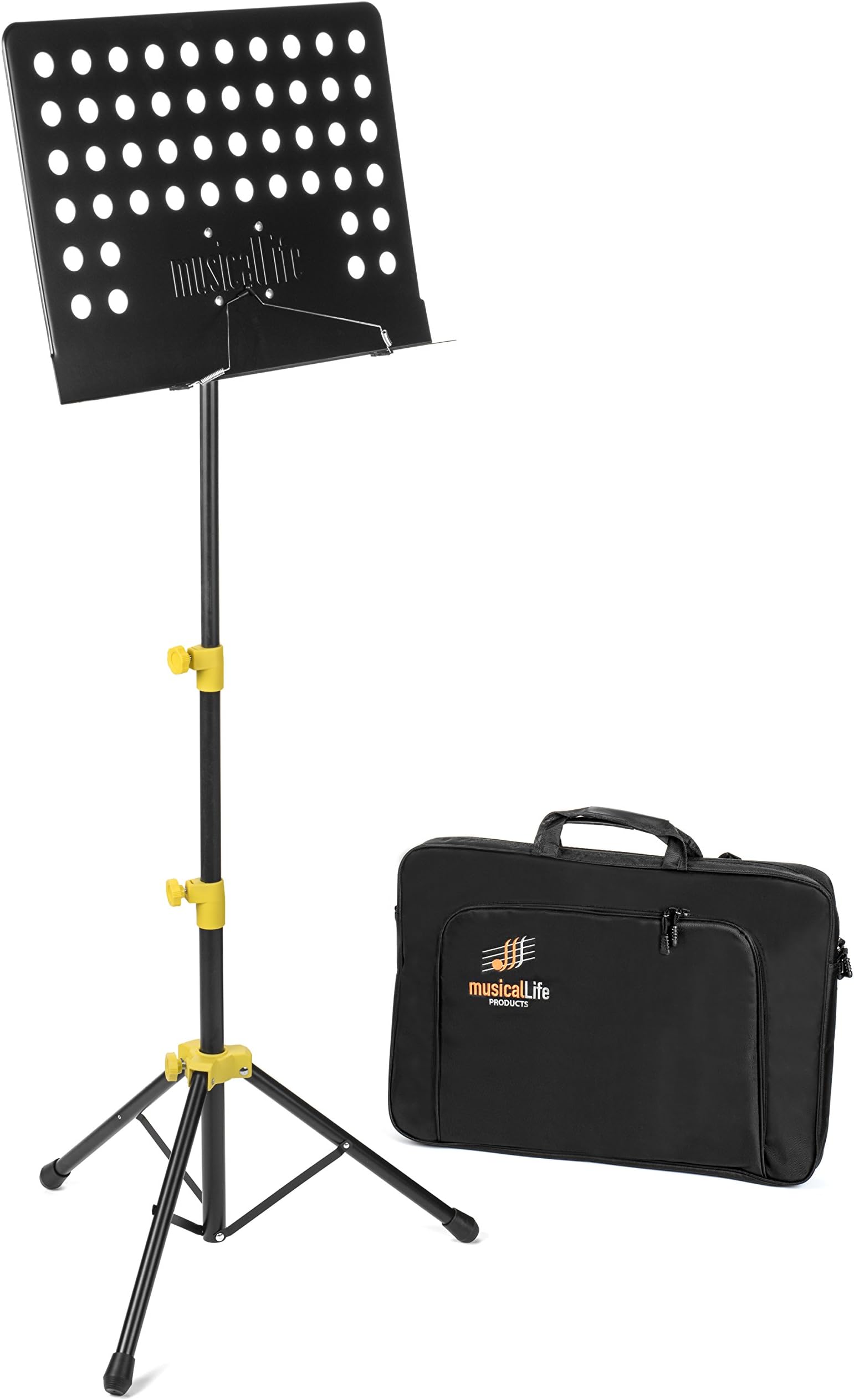 Musical Life Music Stand for Sheet Music durable folding lightweight with Deluxe Carry Case (Yellow)