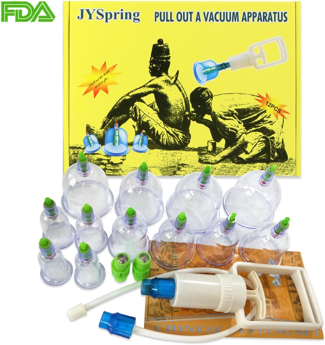 JYSpring Cupping Therapy Set Cupping Set with Vacuum Pump Magnets Biomagnetic Cupping Therapy Cup Acupuncture Cupping Therapy Equipment with 12 Cups Set TCM Massage Cupping Therapy Set