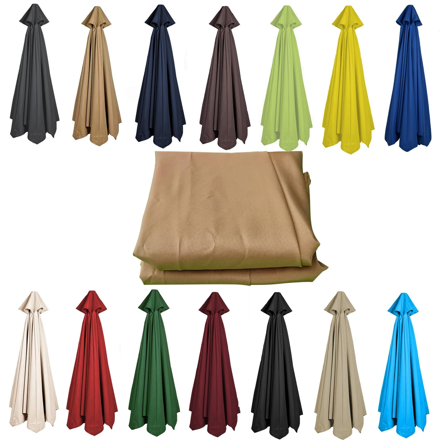 Cmjymx Khaki 200Cm 2.7M 300Cm Umbrella Replacement Parasol Canopy, Uv50+, Waterproof, 6/8 Ribs Sun Umbrella Replacement Cloth Garden Canopy Cover Replacement Cover(Color:,Size:8 Ribs-3M(9.8Ft))