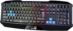 Teclado Gamer Genius Scorpion K215 (USB/Tecla côncava/Multimídia/Resistente à Respingos/Iluminação Rainbow 7 cores/Cabo 1,5m)