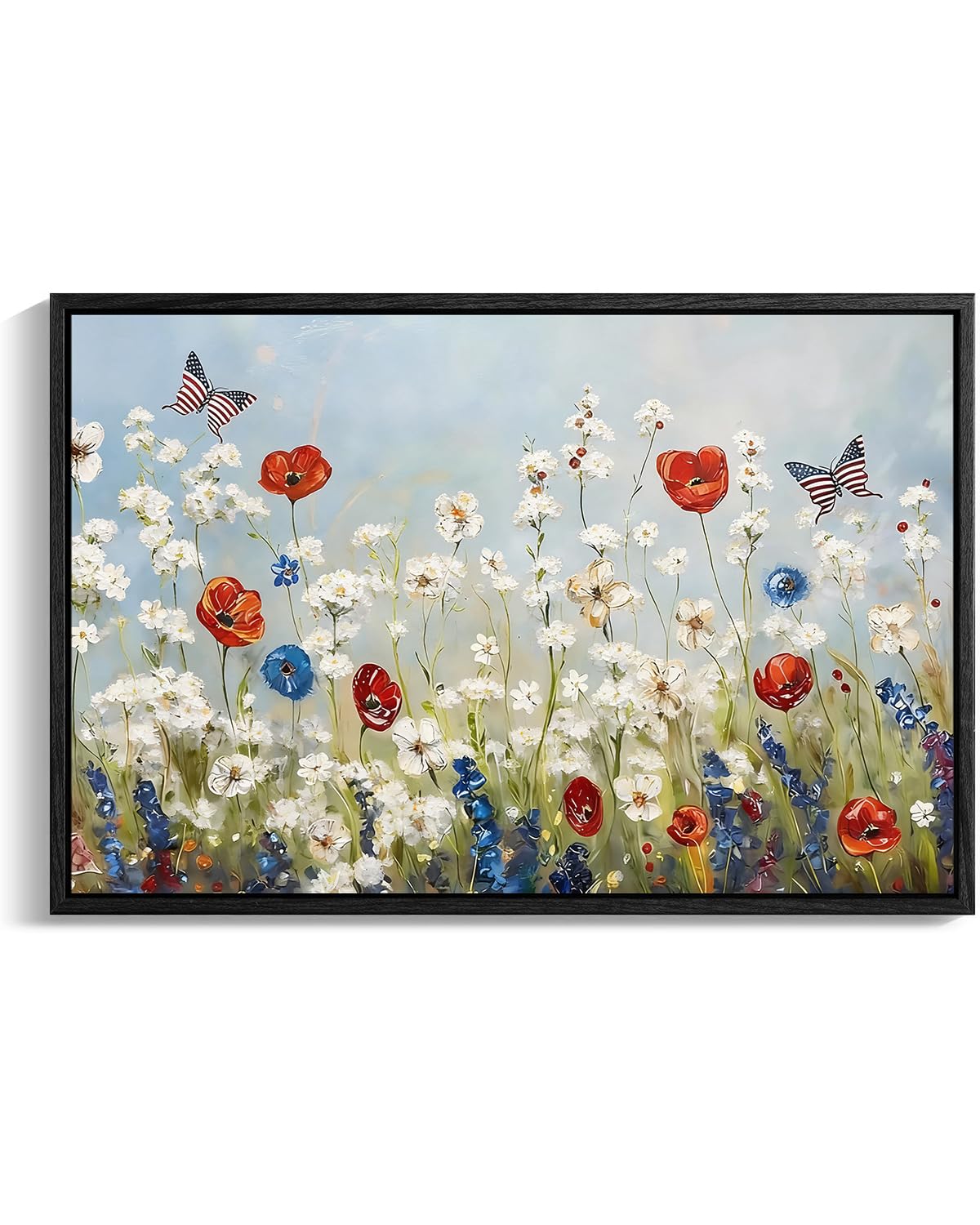 Wildflower Field Framed Canvas Wall Art, 4th of July Canvas Prints