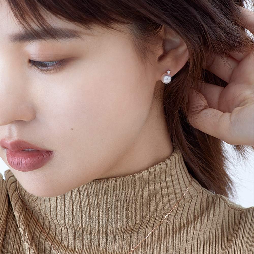 Small Pearl Stud Earrings for Women, 925 Sterling Silver Cubic Zirconia Pearl Earrings 8MM - Image 7