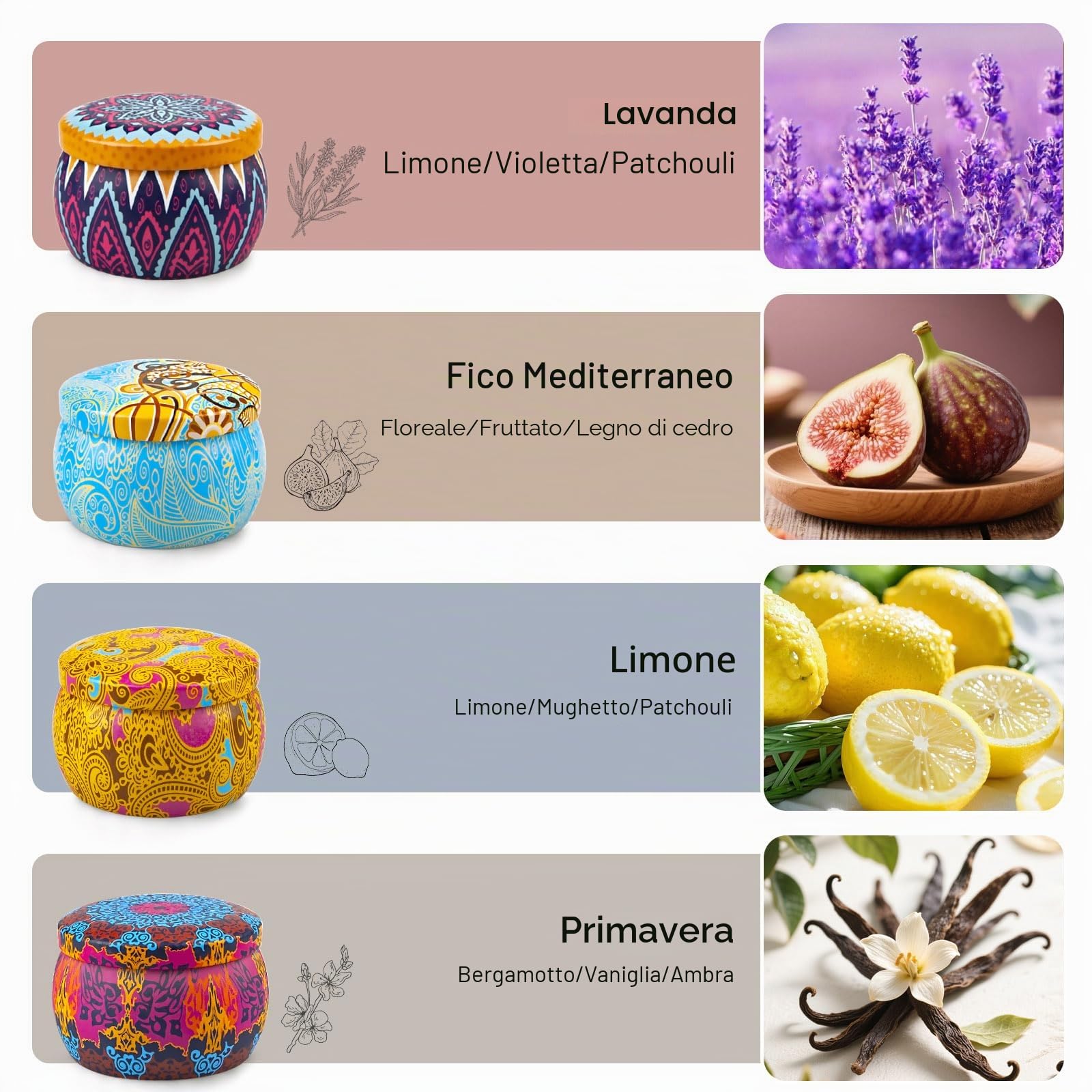 Yinuo Mirror Candele Profumate Regalo,Regalo Donna,Set Candele Profumate 4 * 160g Cera di Soia Naturale 100%, per Compleanno Natale San Valentino Festa della Mamma