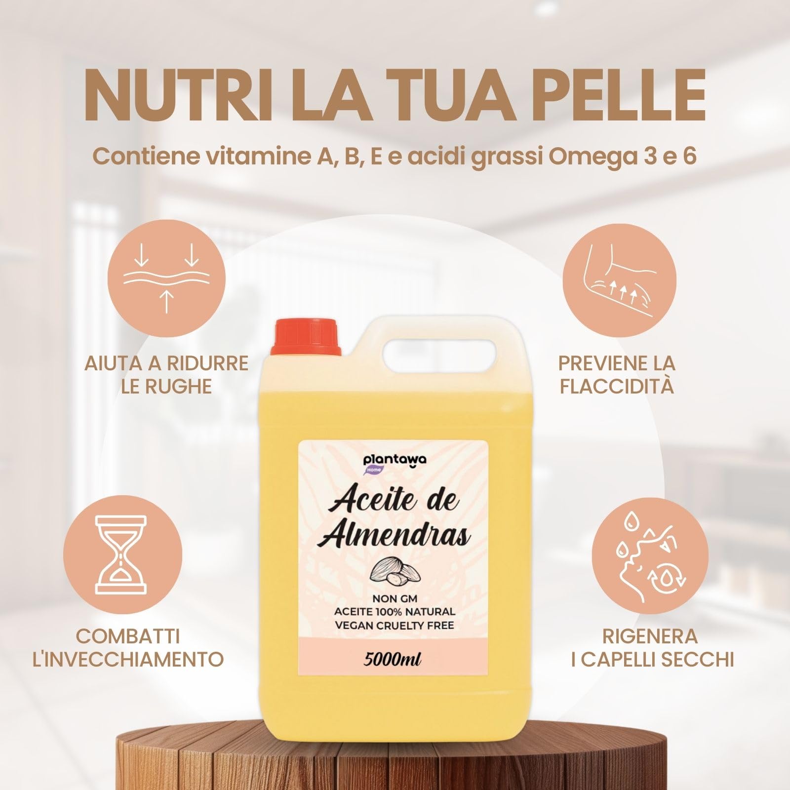 PLANTAWA Olio di Mandorle Dolci 5L | Olio di Mandorle per il Corpo 100% Naturale di Origine Vegetale | Olio Multiuso per Massaggi, Materia Prima, Contiene Vitamina E, Bio Olio Smagliature Gravidanza