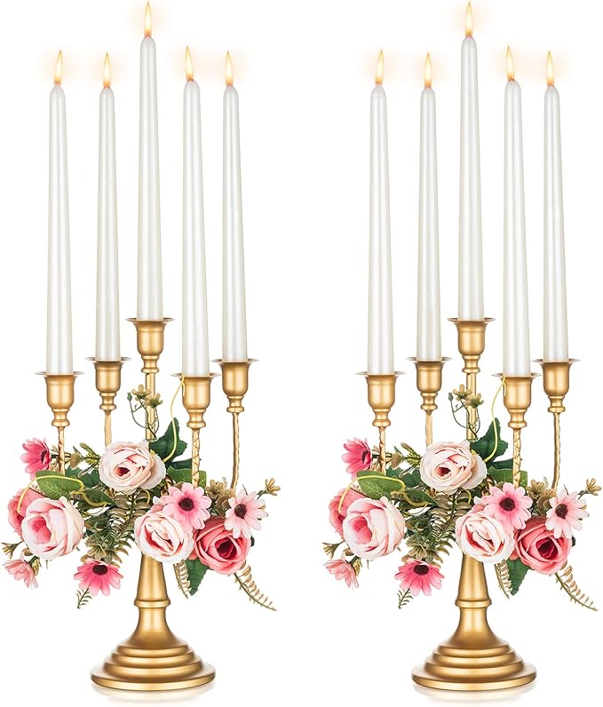 NUPTIO Gold Candelabras Candle Holder Set of 2 Metal