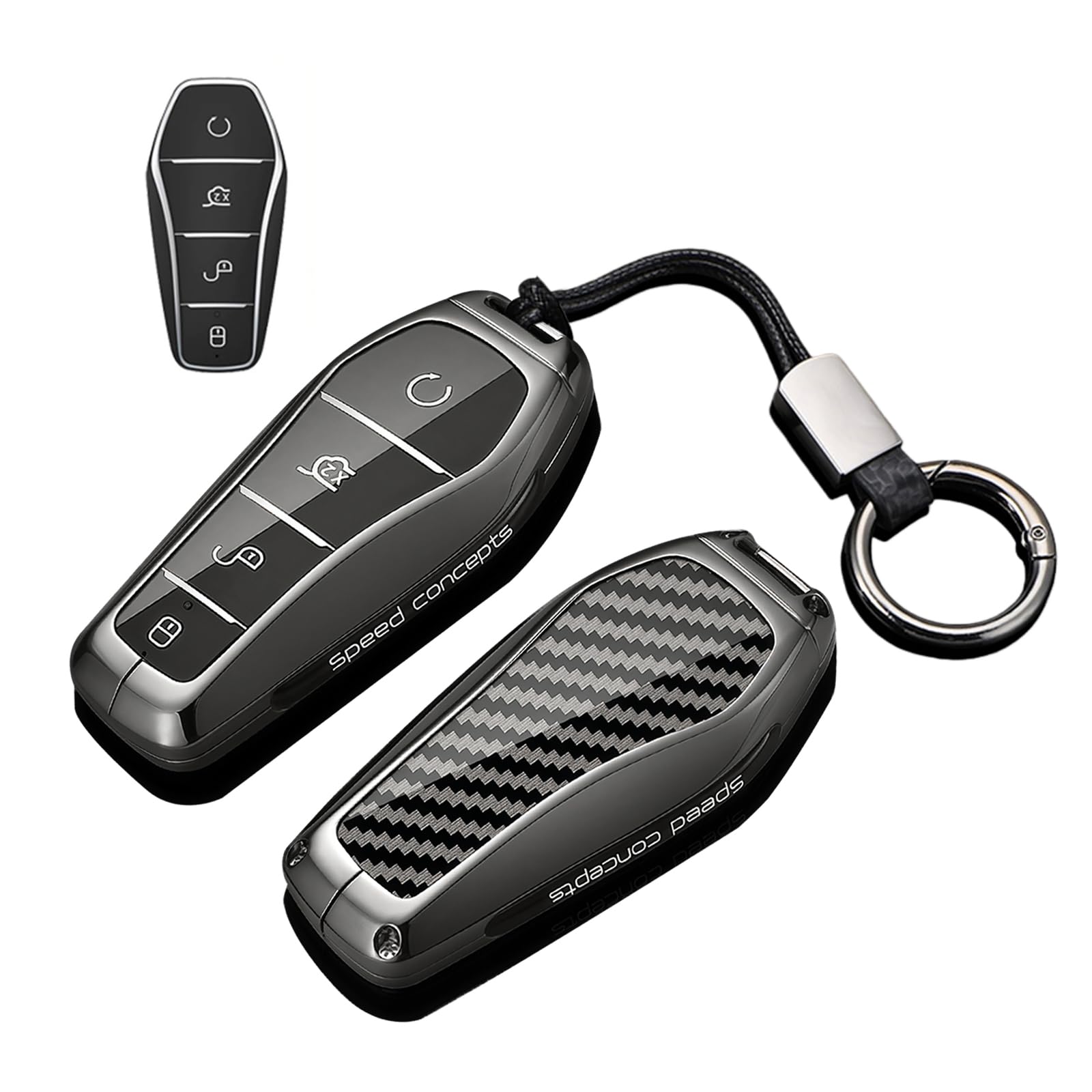 Rondrive Metal Key fob Cover fit for BYD Sealion 7 6 ATTO 1 2 3 Shark 6 Dolphin Surf Seagull Seal U DM-i SUV Carbon Pattern Car key case holder shell key chain Keyring Accessories 4 buttons Black 4 — view 11