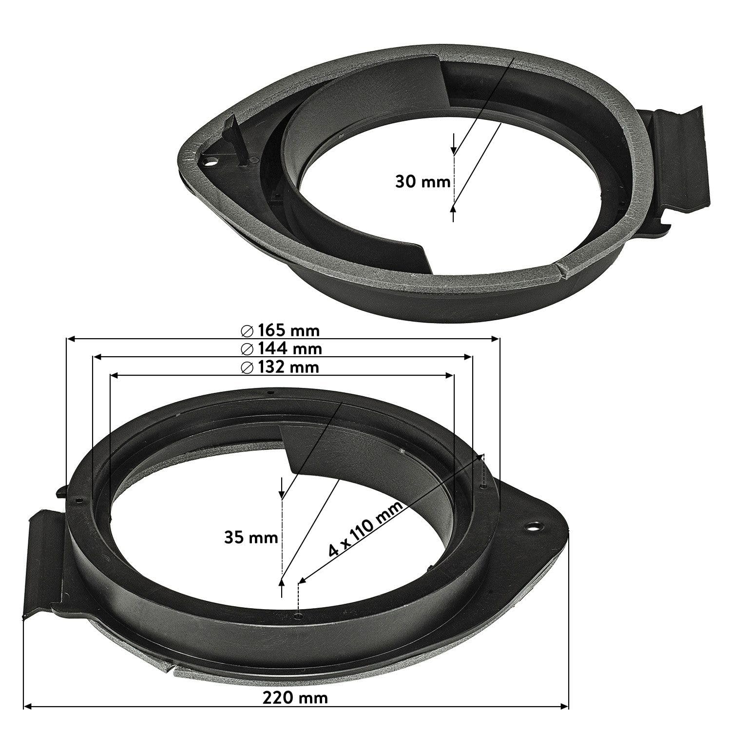 tomzz Audio 2806-003 Anelli per altoparlanti Staffe di adattamento compatibili con Opel Astra Insignia dal 2009 Chevrolet Cruze Camaro Hummer varie posizioni di montaggio per altoparlanti DIN da 16...