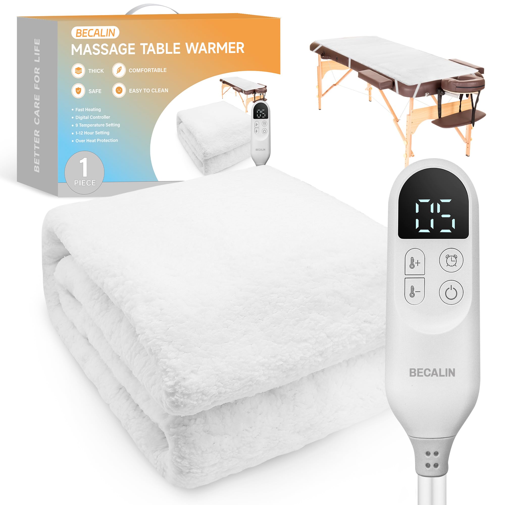 Massage Table Warmer Heating Pad Professional SPA Massage Bed Warmer with 12 Timer & 9 Heat Settings & Overheat Protection for Massage Bed & Spa, Thickened & Soft Fleece, 30" x 71"