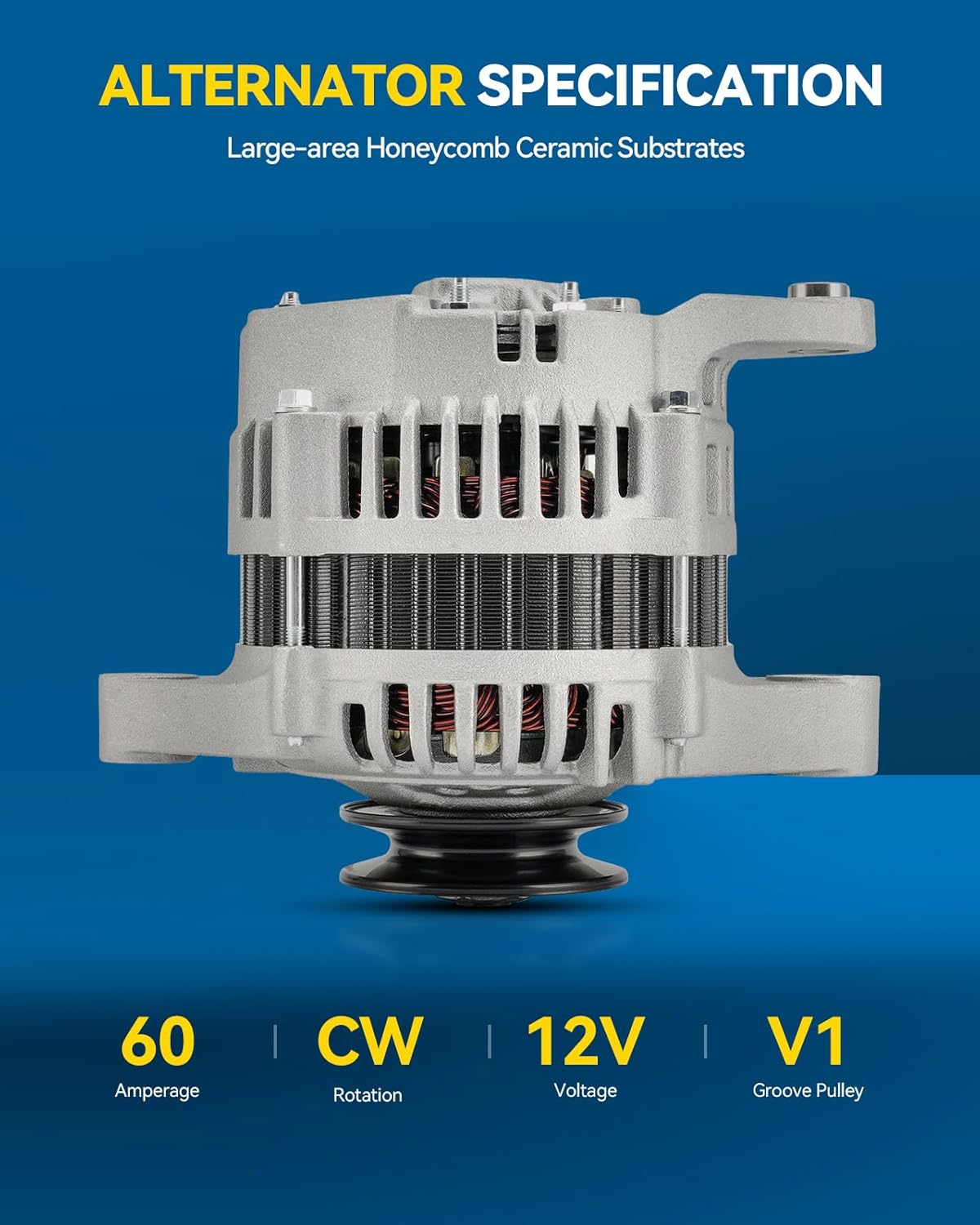 PHILTOP Alternator Compatible with Nissan D21 1994 2.4L High Amp Alternators Replace 13531N 12V 60Amp CW V1 1-Groove Pulley,13531, 2310056G00, 13531N, 10464187, 90251068, 19134201, 3341208