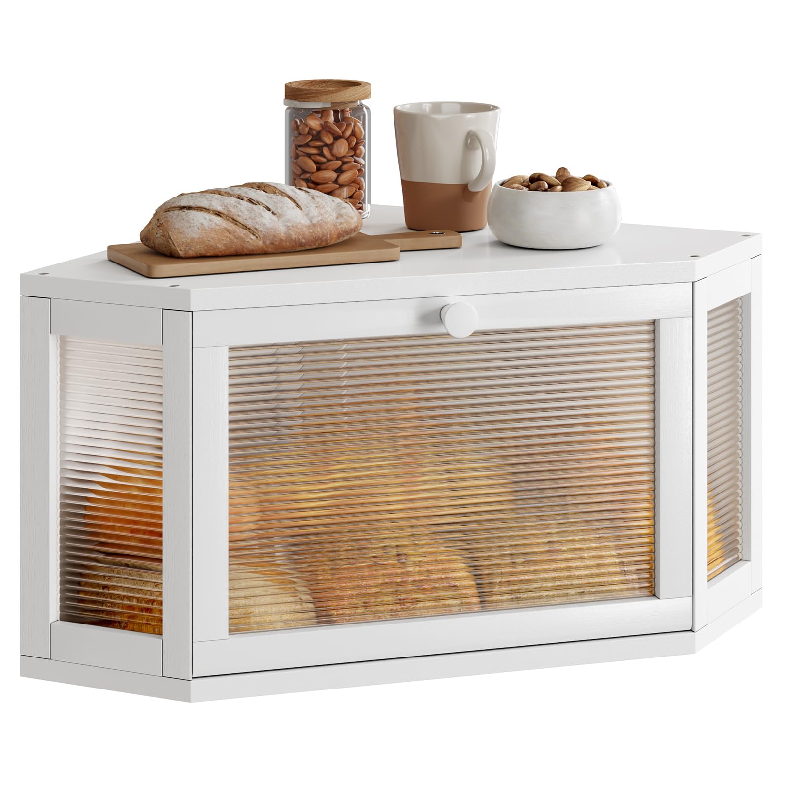 WOWLIVE Corner Bread Box, Bamboo Bread Storage with Acrylic Wavy Door