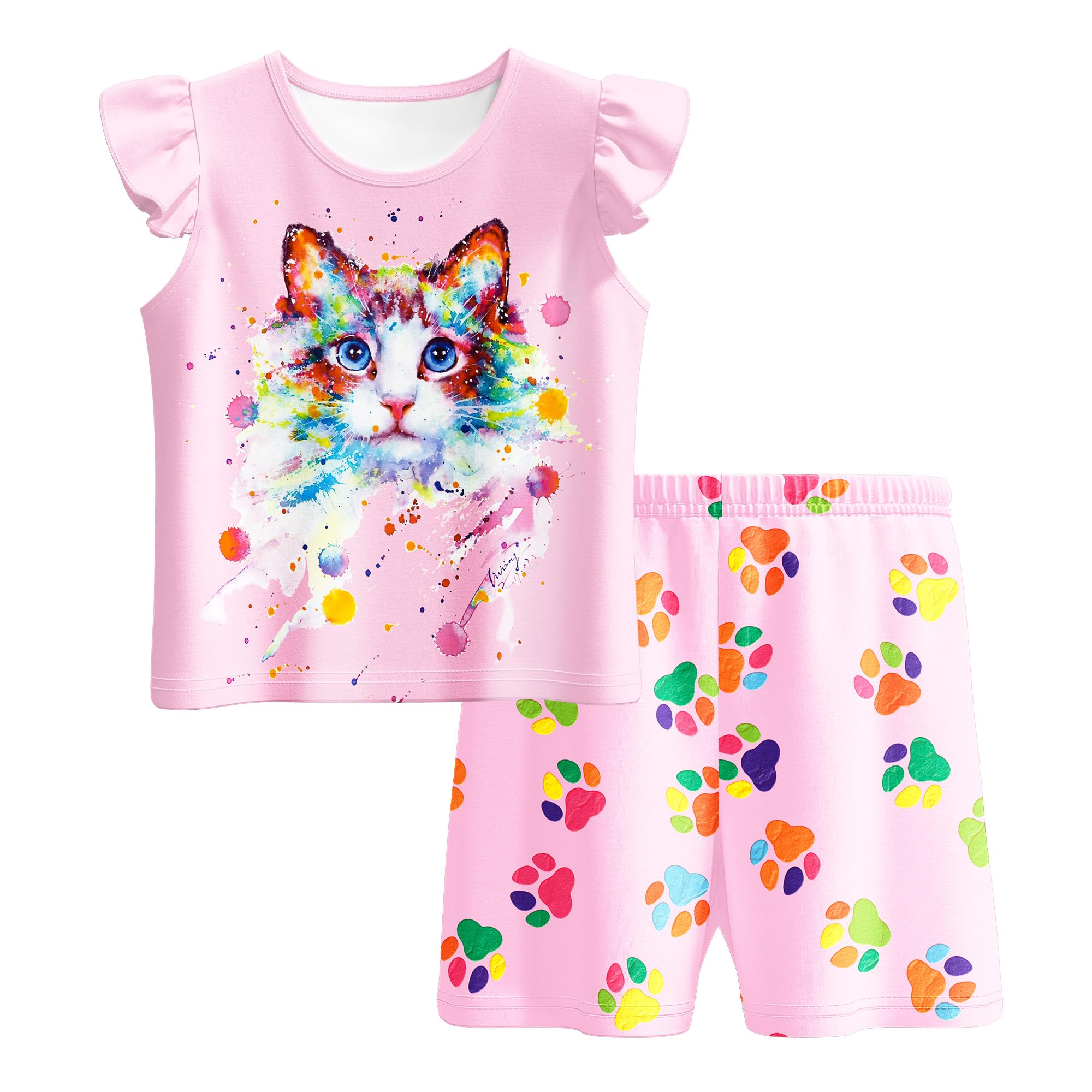 LQSZGirls Pajamas Set Toddler Girls Gifts PJs Summer Sleepwear for Little Kids 2-12 Years