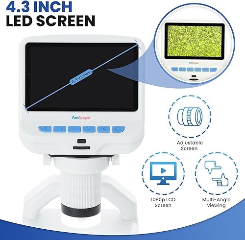 Miniatura 5 de AmScope - Microscopio digital de color LCD portátil de 1080P HD premium de 4.3 pulgadas con iluminación dual LED - DM140