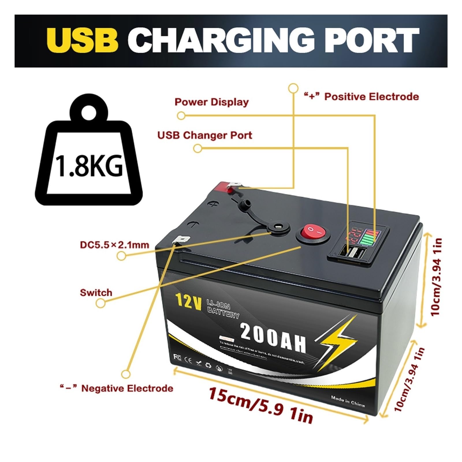 Alimentazione Di Emergenza, Batteria Al Litio LiFePO4 Da 12 V 200 Ah(200AH)