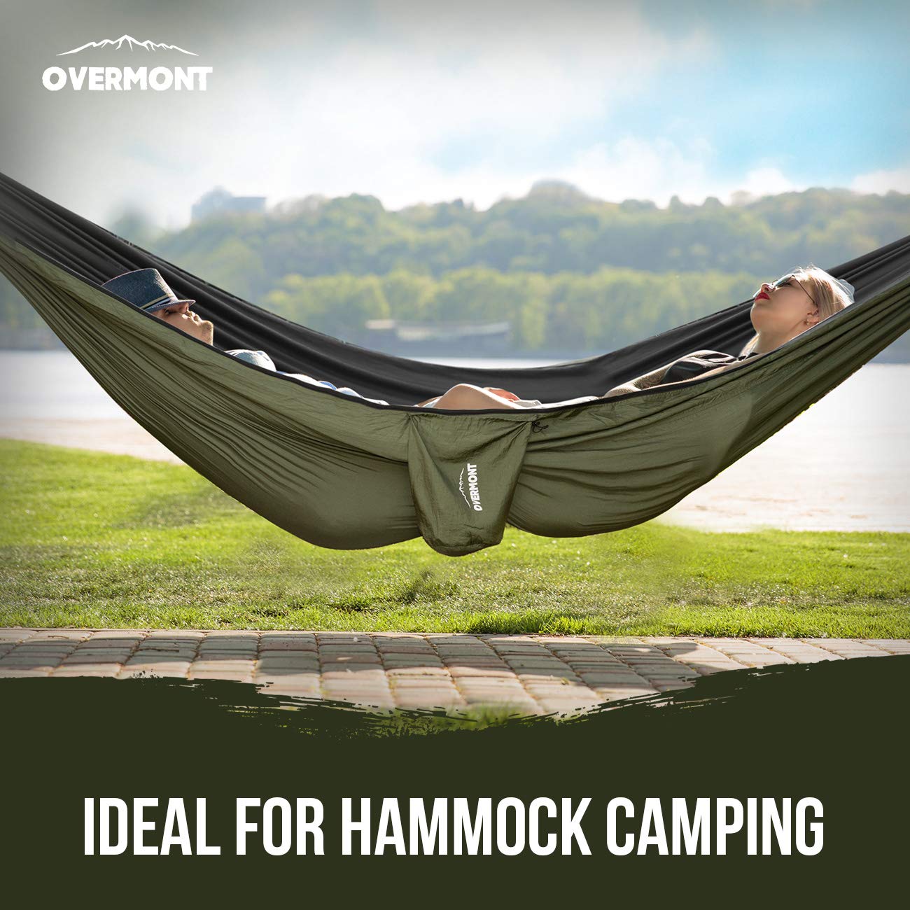Overmont Hamak z moskitierą, dwuwarstwowy nylonowy spadochron, nośność 450 kg, certyfikat TÜV, 280 x 185 cm, na kemping, podróż, trekking, do ogrodu