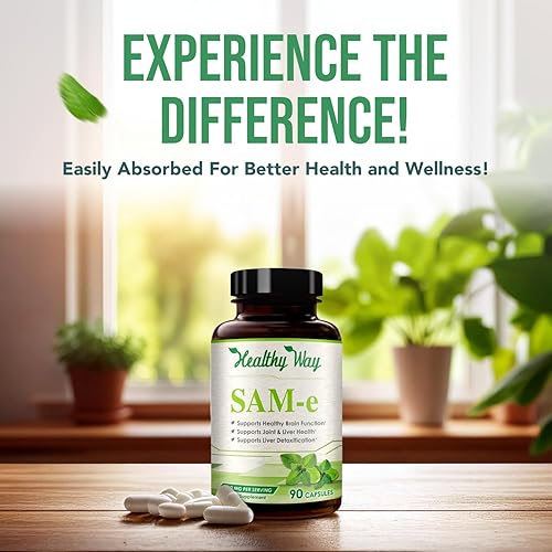Vista 5 de Healthy Way - Suplemento SAM-e de 500 mg – Cápsulas de S-adenosil-L-metionina de 500 mg de alta resistencia para el cerebro articular, el hígado
