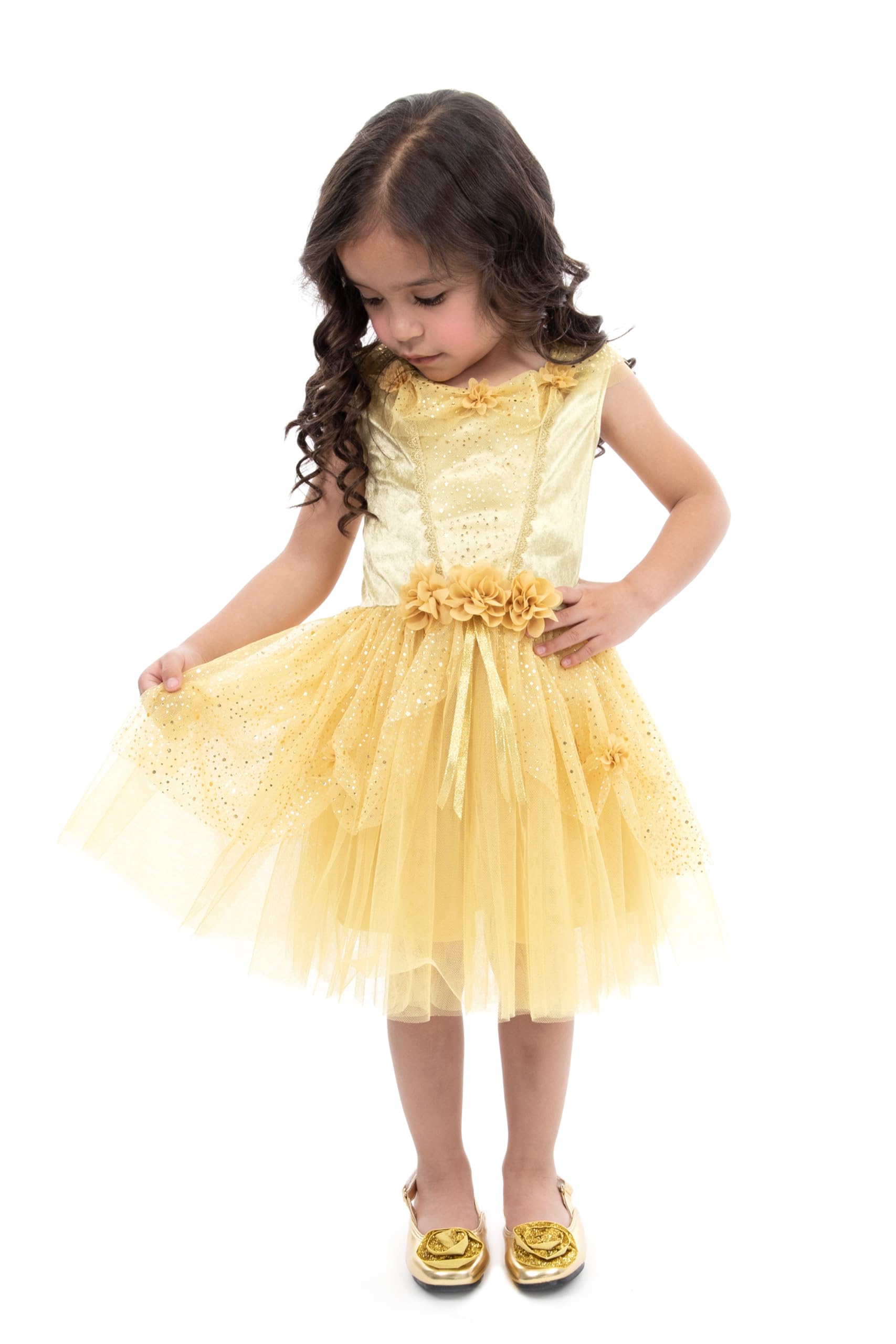 Little Adventures Vintage Yellow Beauty Princess Party Dress Up Costume - Machine Washable Child Pretend Play Dress