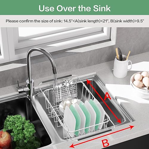 Miniatura 4 de Small Dish Drainer Rack in Sink Adjustable, Expandable Stainless Steel Metal Dish Drying Rack Organizer with Stainless Steel Utensil Holder Over