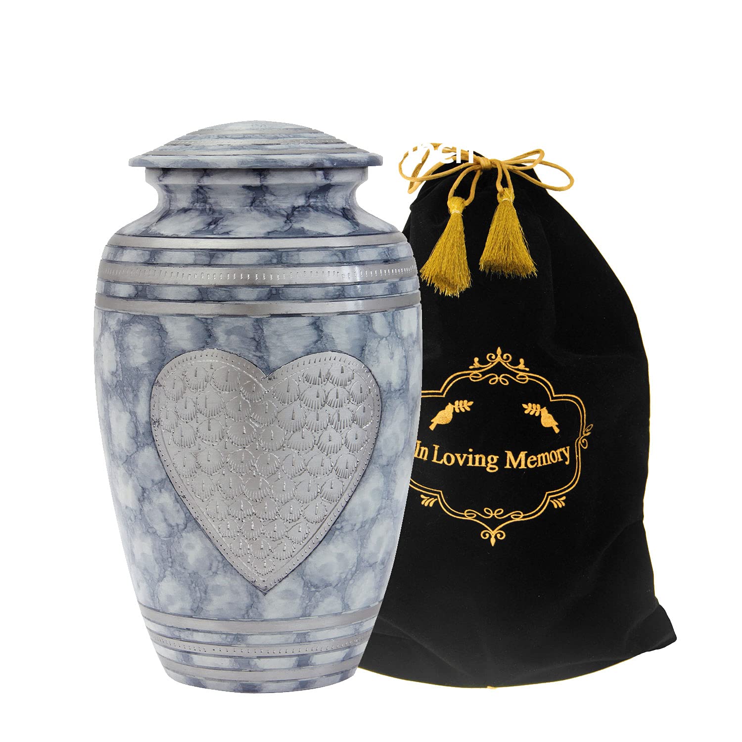 LetustoCremation Urn for Human Ashes for Adults, Funeral Burial Handcrafted Decorative Urns with Velvet Bag for Easy Preservation and Portability (Heart-BlueWhite)