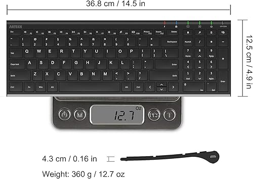 Miniatura 6 de Arteck Teclado inalámbrico USB de acero inoxidable ultra delgado teclado con teclado numérico para computadora/PC/portátil y Windows 11/10/8 batería