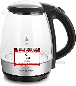 EMERIO WK-125145 Kettle schnurlos Glas, Black, Silver