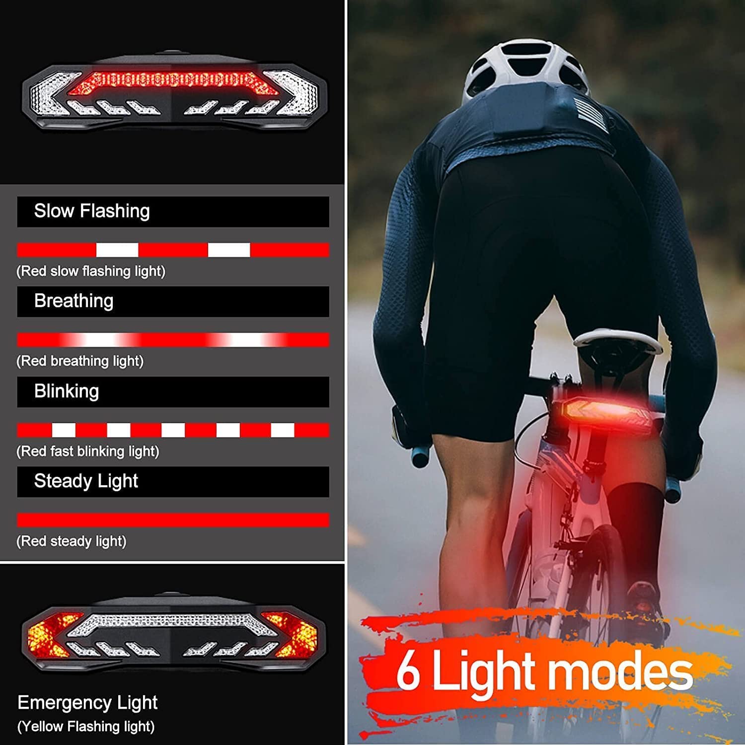 NineLeaf Feu De Freinage Arrière pour VTT,Lumière Arrière Vélo,Clignoteur Velo,Étanchéité IP64 Et Résistance Aux Hautes Températures, Six Modes D'éclairage, pour Vélos, Véhicules électriques, 8PK