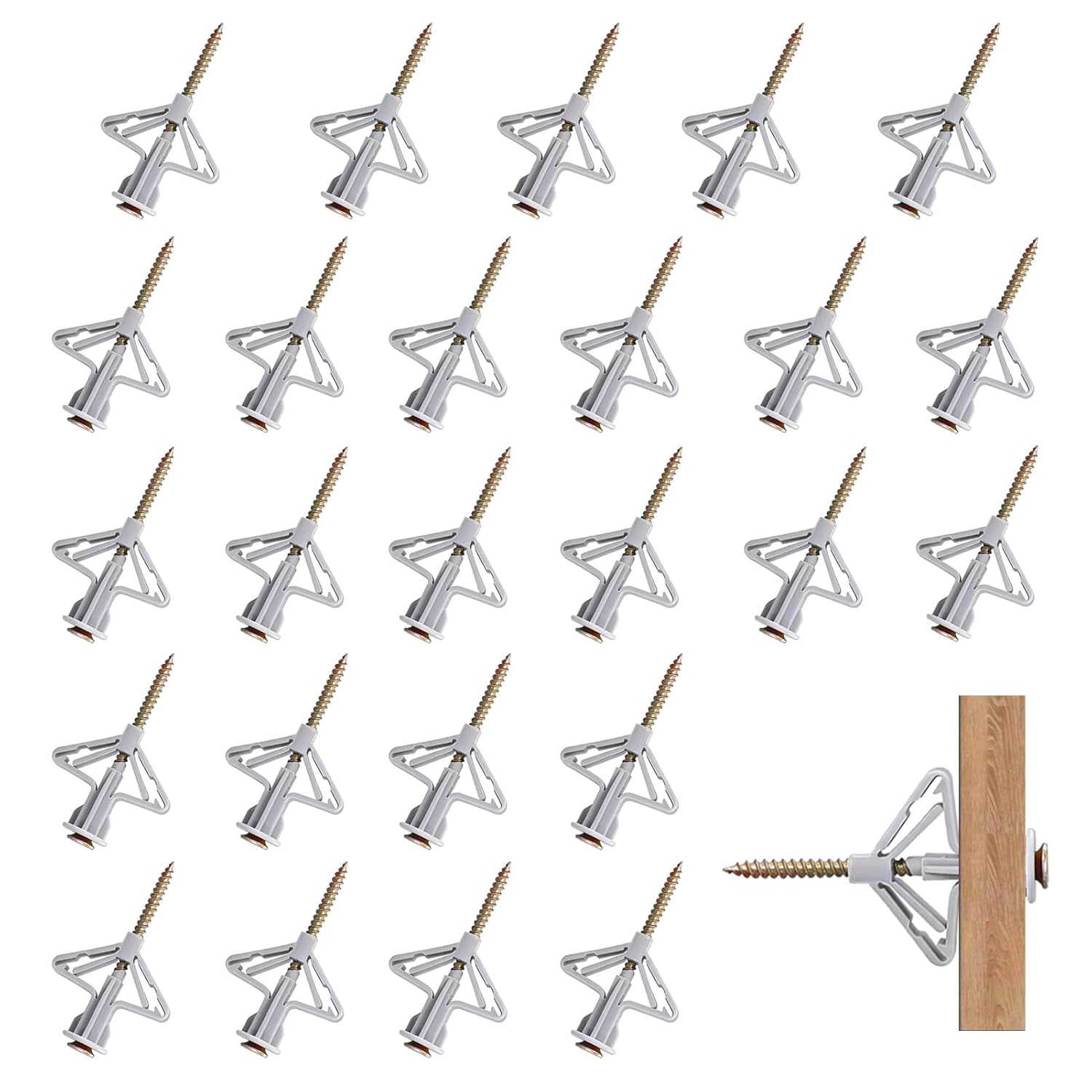 25PCS Plasterboard Wall Plugs and Screws, Universal Plasterboard Plugs, Anti-Rotation Dry Wall Fittings Heavy Duty Anti-Rotational Expansion Tube Plasterboard Screws for Hollow Walls TV Brackets