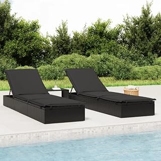 Sunbed with Table 1 pc Black Poly Rattan Adjustable Seat and Sturdy Steel Frame for Outdoor Relaxation by Pool Balcony or Campsite