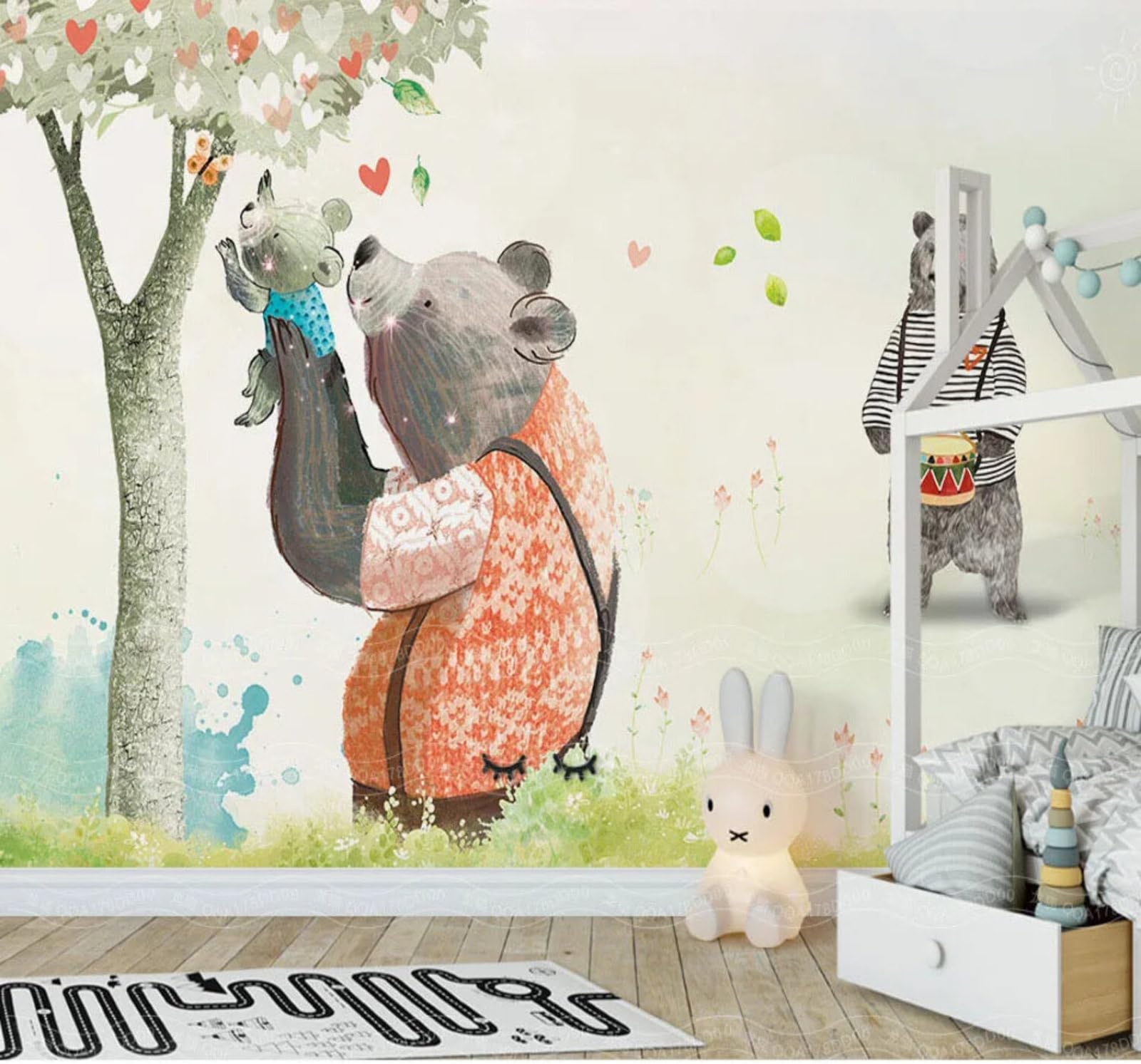 Cartoon Jungle Trees Animals Bear 3D Wallpaper Easy Install Feature Office Living Room Sofa Bedroom TV Background Wall Decoration-400cm×280cm