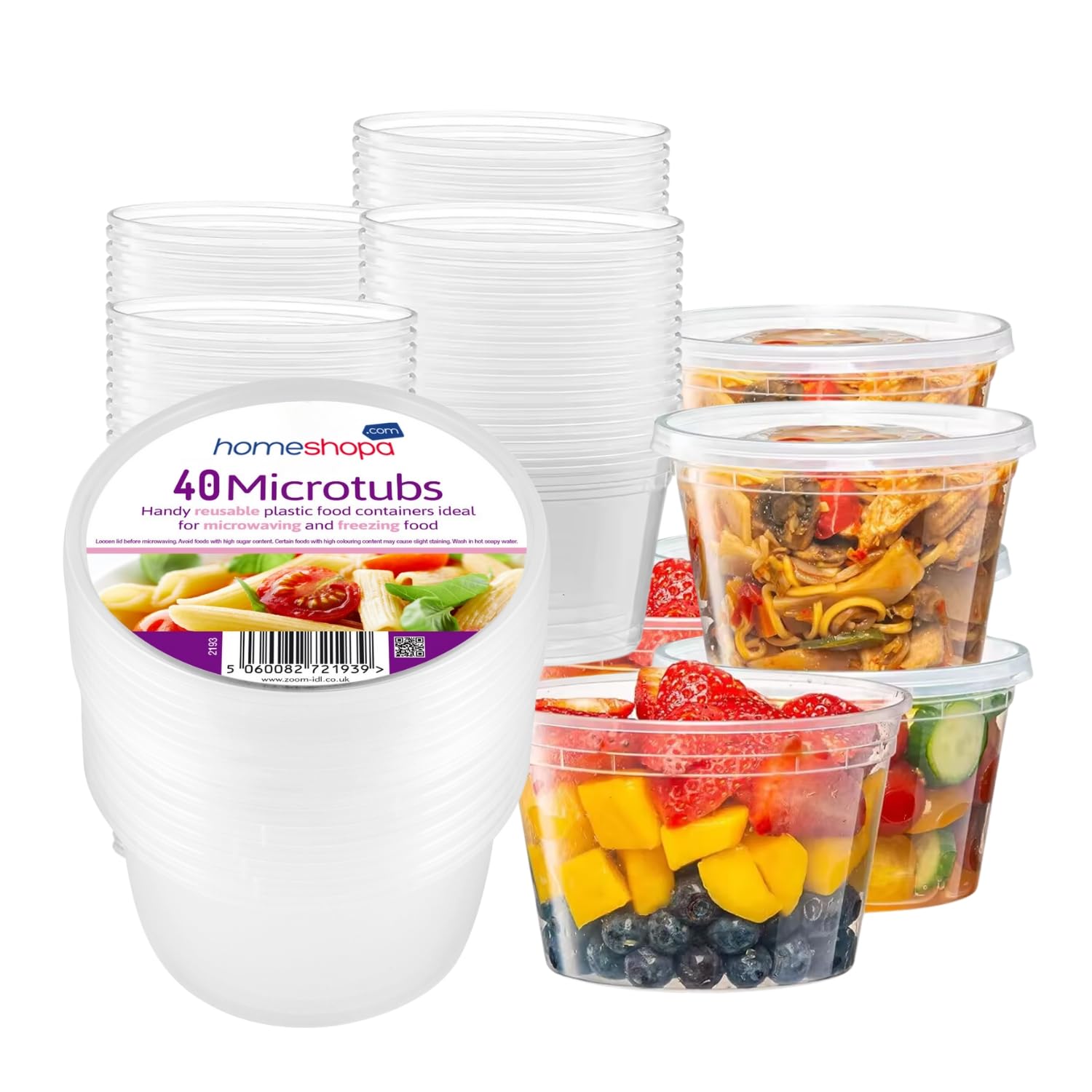 HOMESHOPA Plastic Food Storage Containers, 40 Pack 550ml Round Microwave Clear Container with Lids, BPA Free Stackable Airtight Reusable, Dishwasher & Freezer Safe, Meal Prep Takeaway Tubs