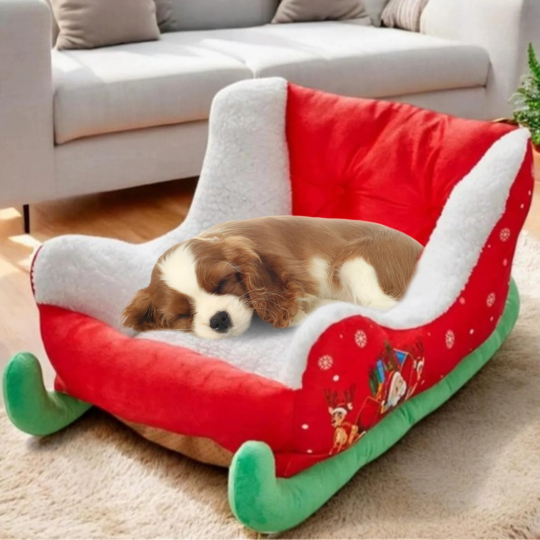 Cuccia per animali domestici con slitta natalizia 60x38x28 cm Morbido peluche