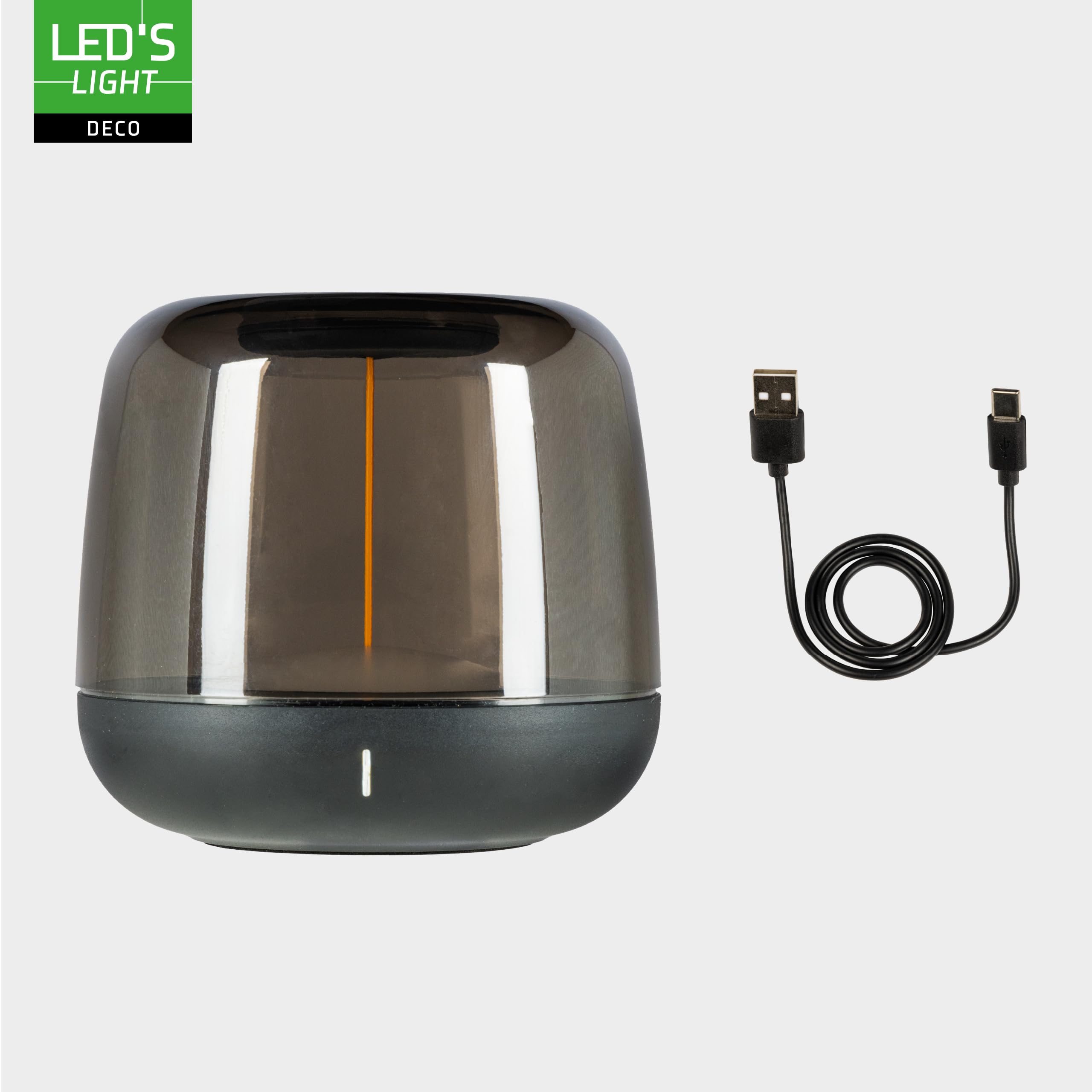 LED's light LED-Tischlampe mit Akku 2700K Warmweiß & RGB – Touch-Dimmer, USB-C, IP44, Rauchglas – Stimmungslicht für Innen & Außen