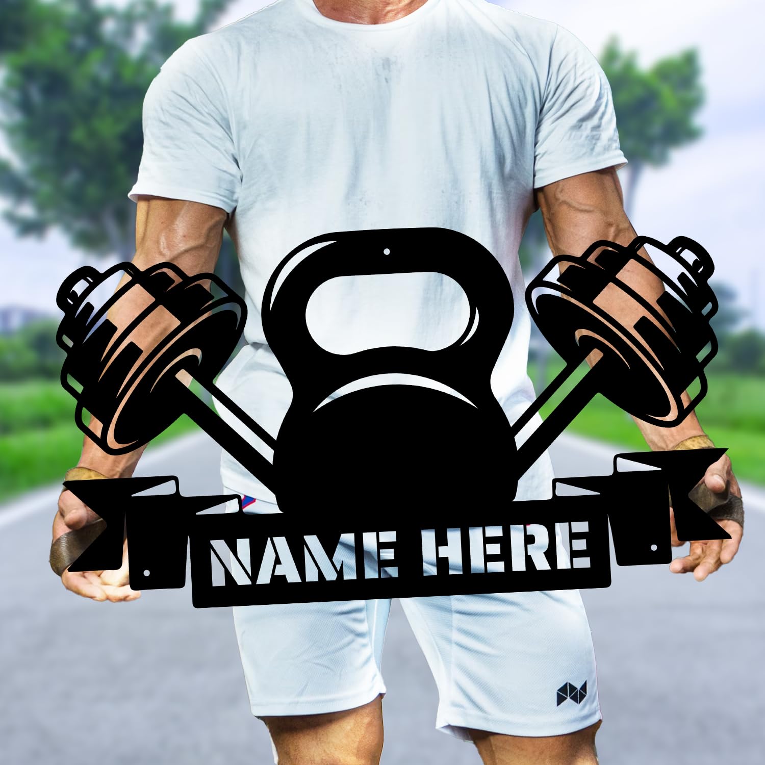 Personalized Dumbbells and Kettlebells Metal Art, Custom Metal Gym Name Sign, Wall Decor for Personal/Garage/Basement Gym, Birthday Gift for Lifter/Fitness Enthusiast/Men/Women