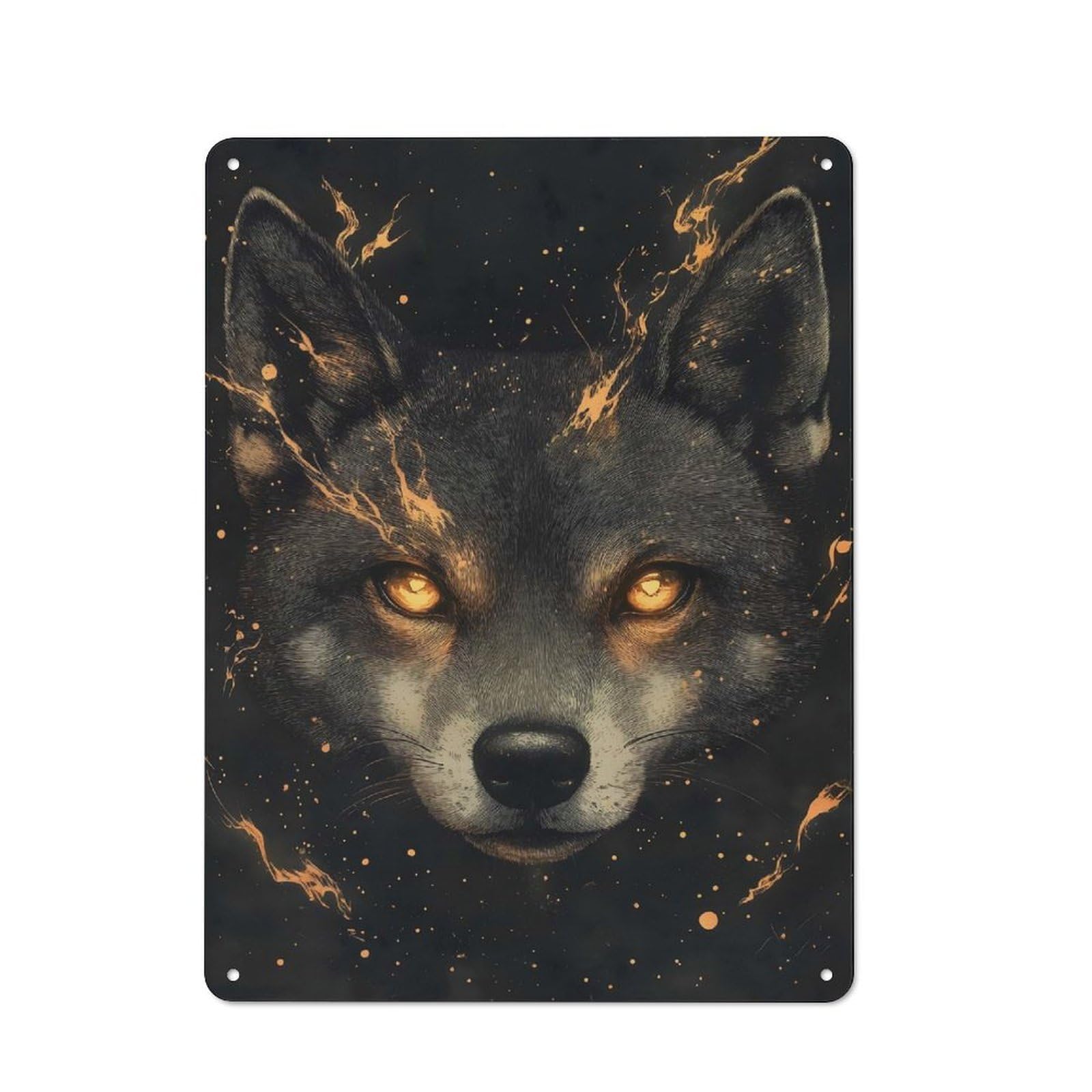 Junmoney Style-18 Tin Sign 40X30cm With Fiery Wolf Portrait For Workshop Wall, Rustic Decor, Suited To Workshop Decor Fans