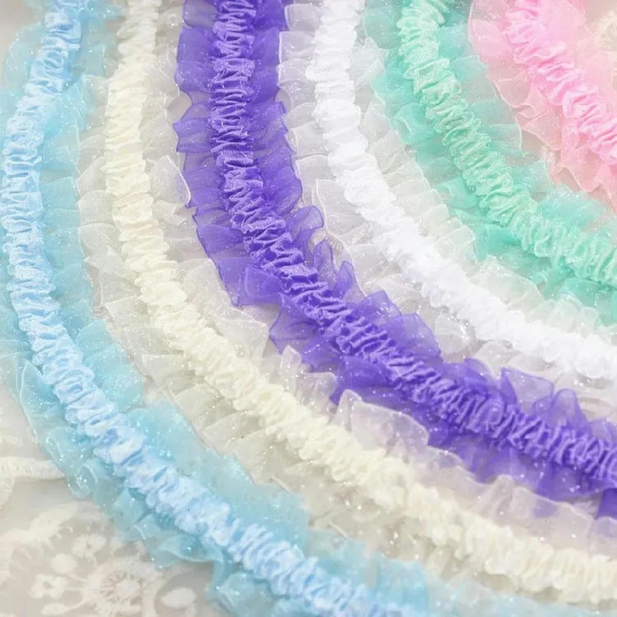 5–10 m breites, 4 cm breites, elastisches Samtband, Streifen mit Rüschen, Spitzenbesatz, DIY-Haar- und Kopfdekorationsmaterial, gefaltete Spitze, Marineblau, 1