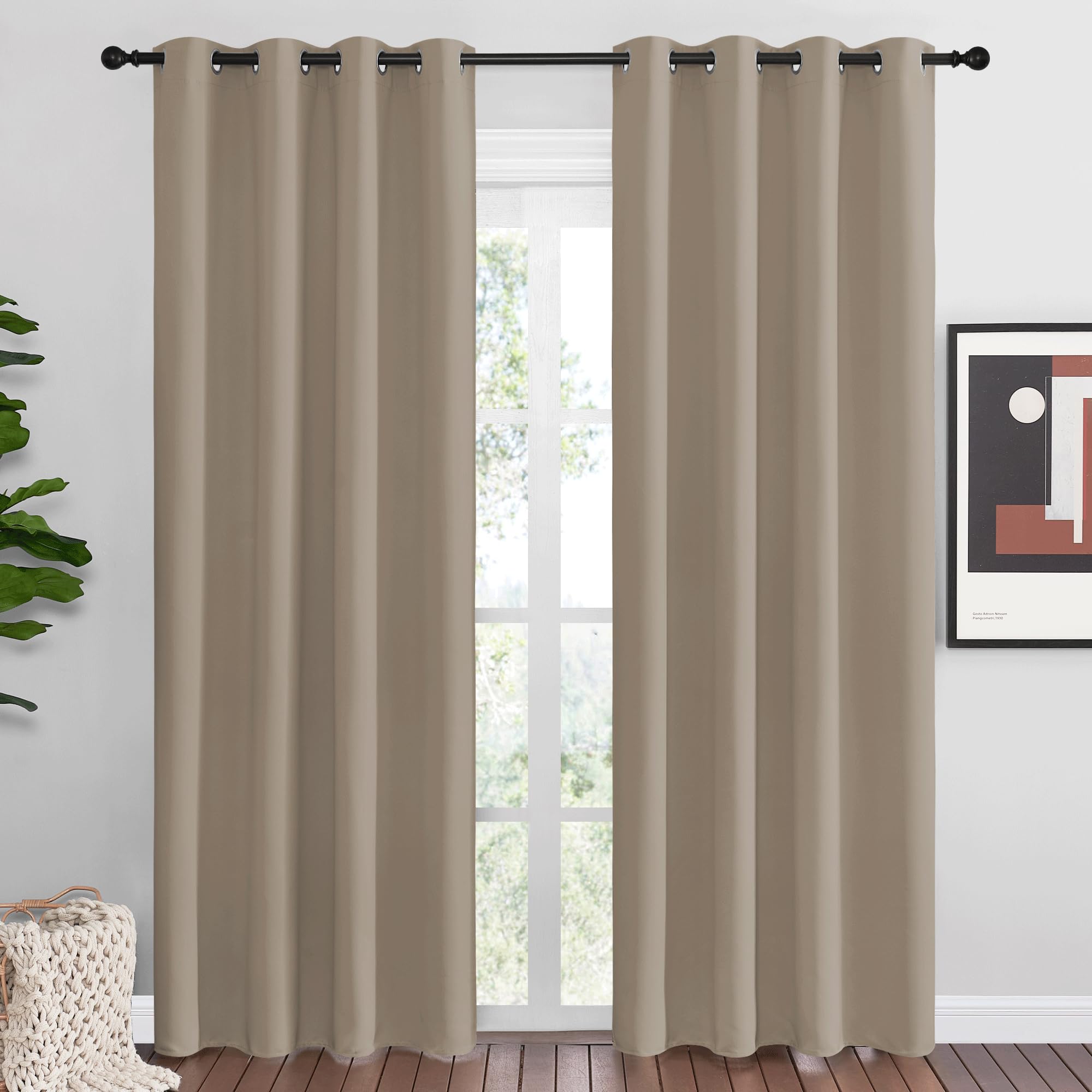 NICETOWN Taupe Blackout Curtains 86" Long, 55" Wide, 2 Pieces for Office, Dining, Guest Room - Sound Reducing, Heat and Cold Block Panels for Modern Decorative