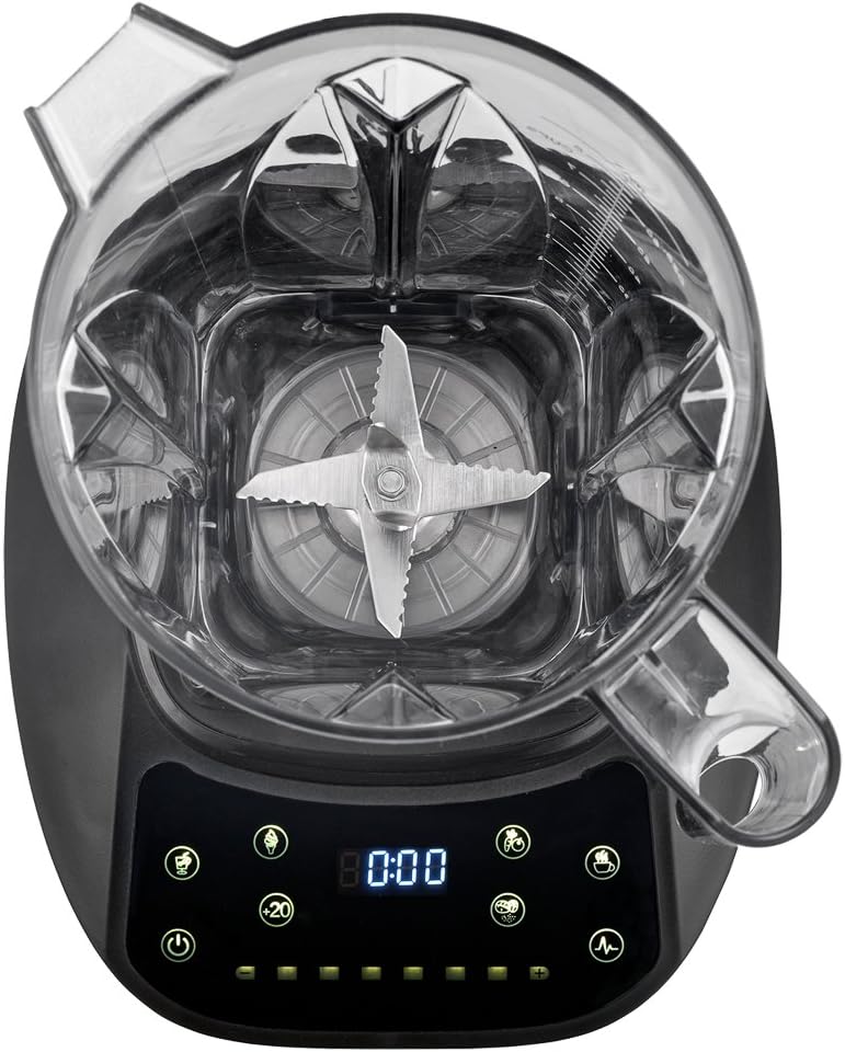 Odozgo view of the blender pitcher showing the 6 sharp blades