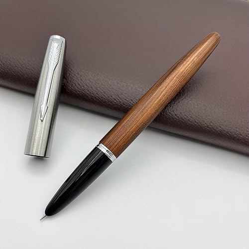 Miniatura 7 de Pluma estilográfica de madera con punta extrafina, diseño clásico ligero para una escritura suave, incluye 5 cartuchos de tinta negra, convertidor