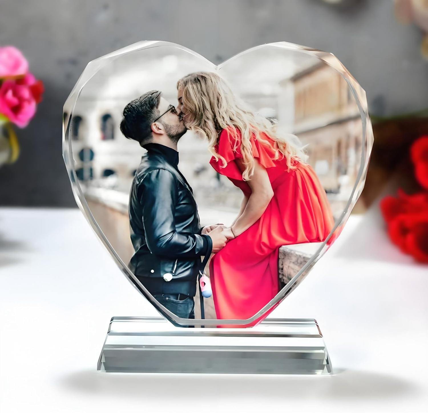 FANF&YKPY Personalized Crystal Custom Color Pictures - Heart-shaped Crystal Photo Frame, Birthdays, gift for her, Wedding Gifts, for Girlfriends, Husbands,Wife,Friends,Parents