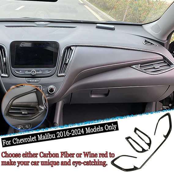 MUXEE Dashboard AC Air Vent Outlet Trim, 5PCS for Chevrolet Malibu 2016 2017 2018 2019 2020 2021 2022 2023 2024 - ABS Carbon Fiber Grain Sport Interior Trim Full Set Accessories