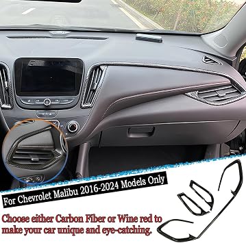 MUXEE Dashboard AC Air Vent Outlet Trim, 5PCS for Chevrolet Malibu 2016 2017 2018 2019 2020 2021 2022 2023 2024 - ABS Carbon Fiber Grain Sport Interior Trim Full Set Accessories